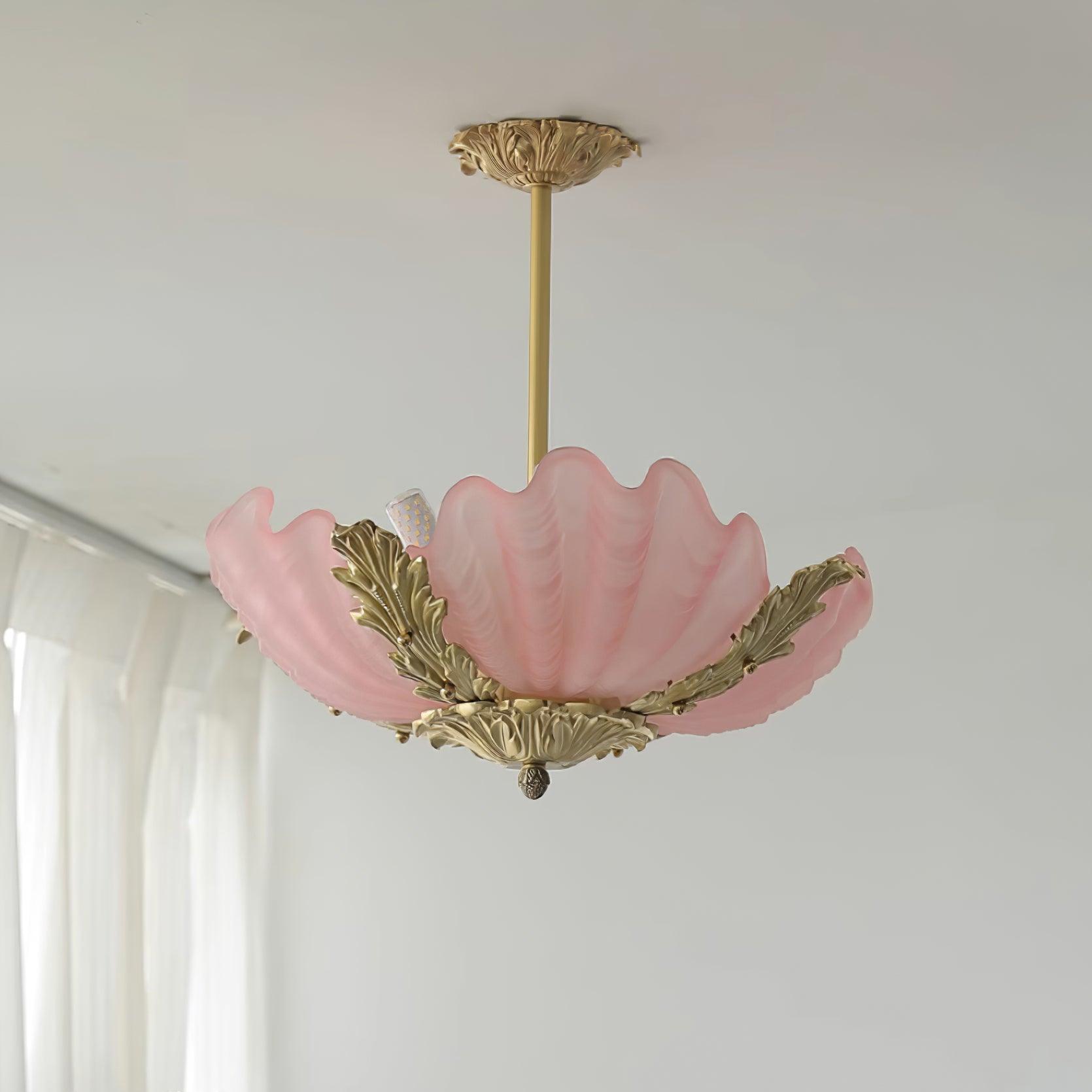 Pendant Lamp Pink Murano Shell with Brass Baroque - Letslighting