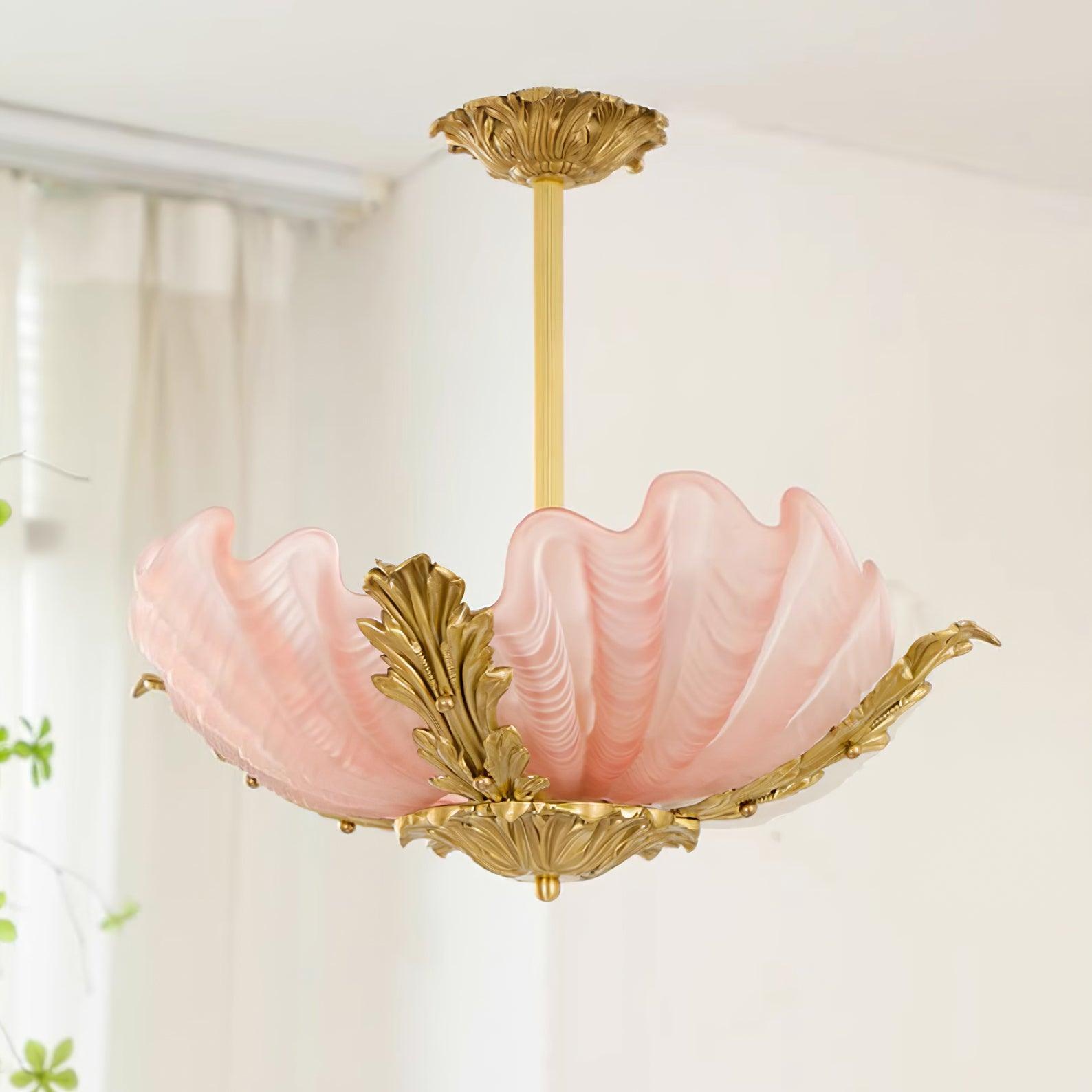 Pendant Lamp Pink Murano Shell with Brass Baroque - Letslighting