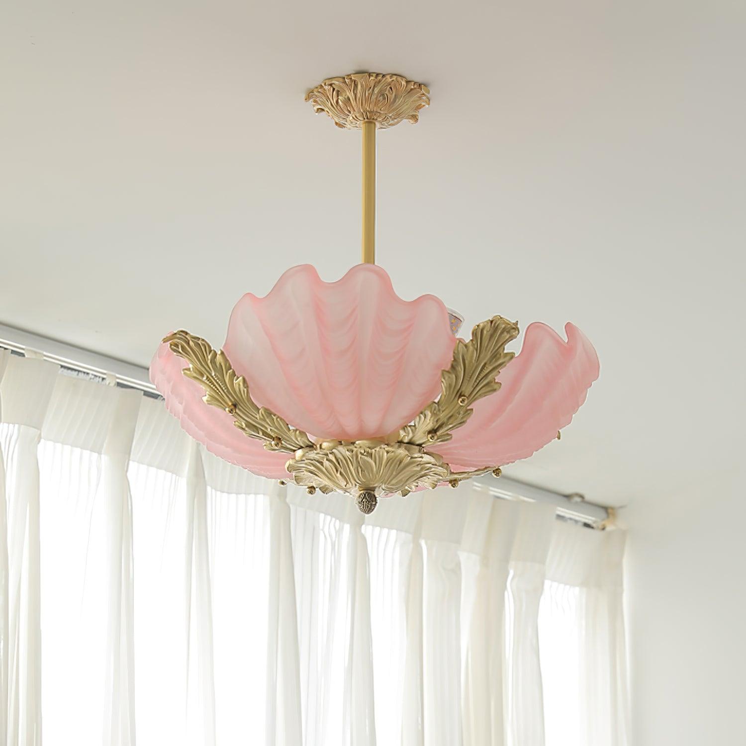 Pendant Lamp Pink Murano Shell with Brass Baroque - Letslighting