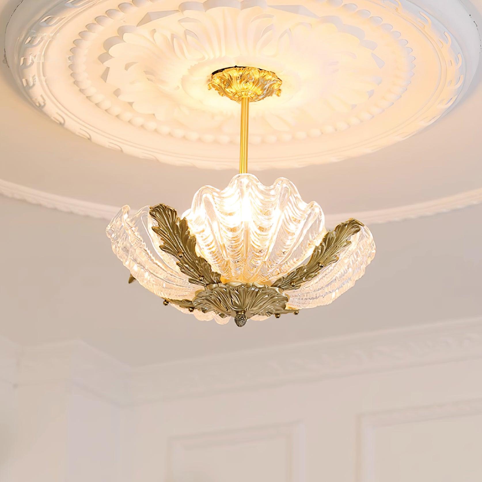 Pendant Lamp Pink Murano Shell with Brass Baroque - Letslighting