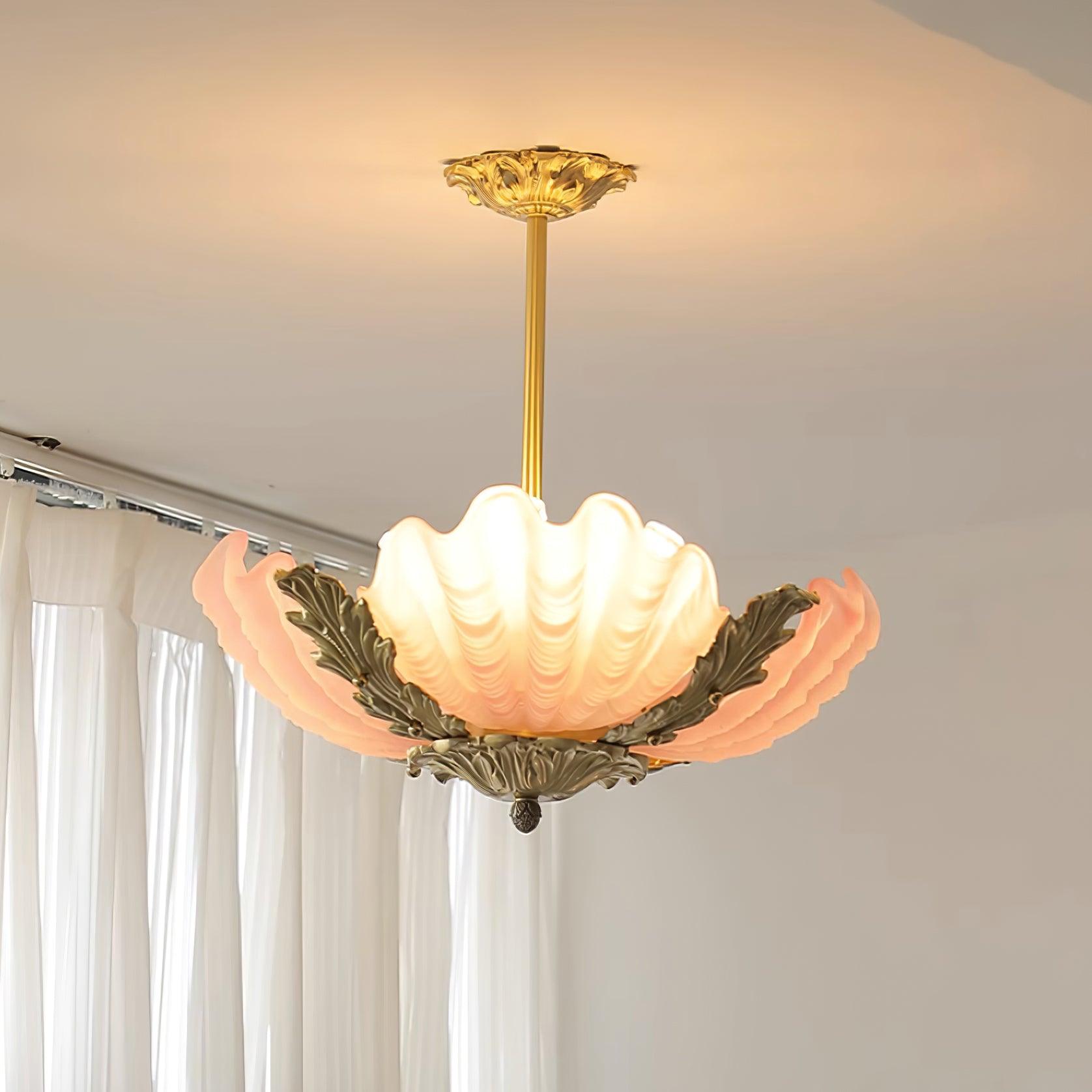 Pendant Lamp Pink Murano Shell with Brass Baroque - Letslighting