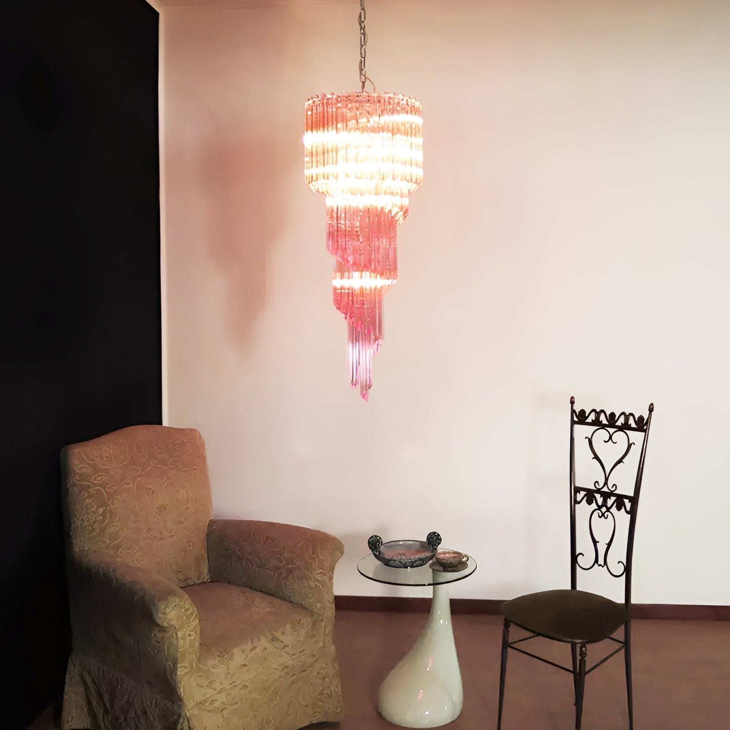 Aurora Chandelier Spiral Pink Prism Tiered - Neutralighting