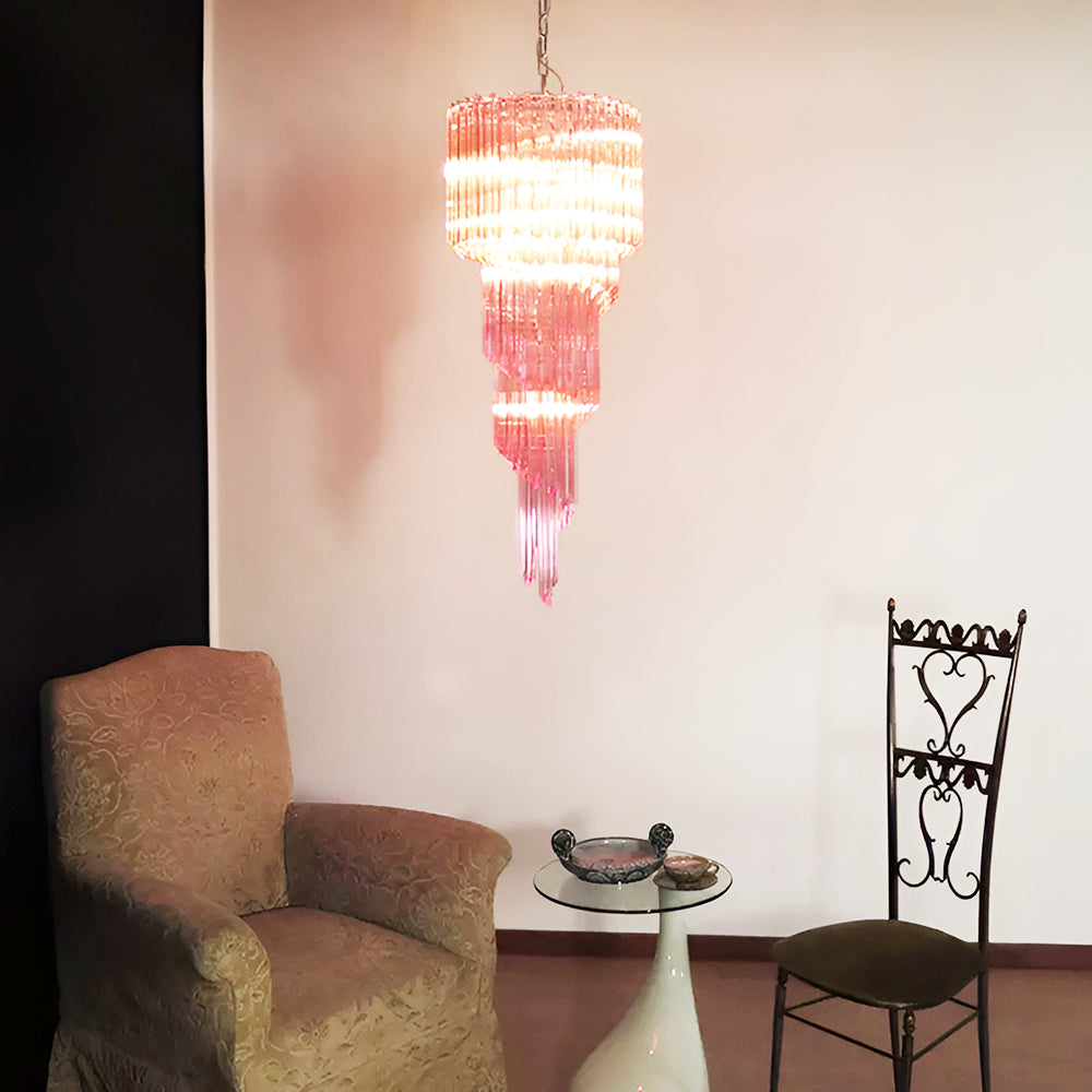 Aurora Chandelier Spiral Pink Prism Tiered - Neutralighting