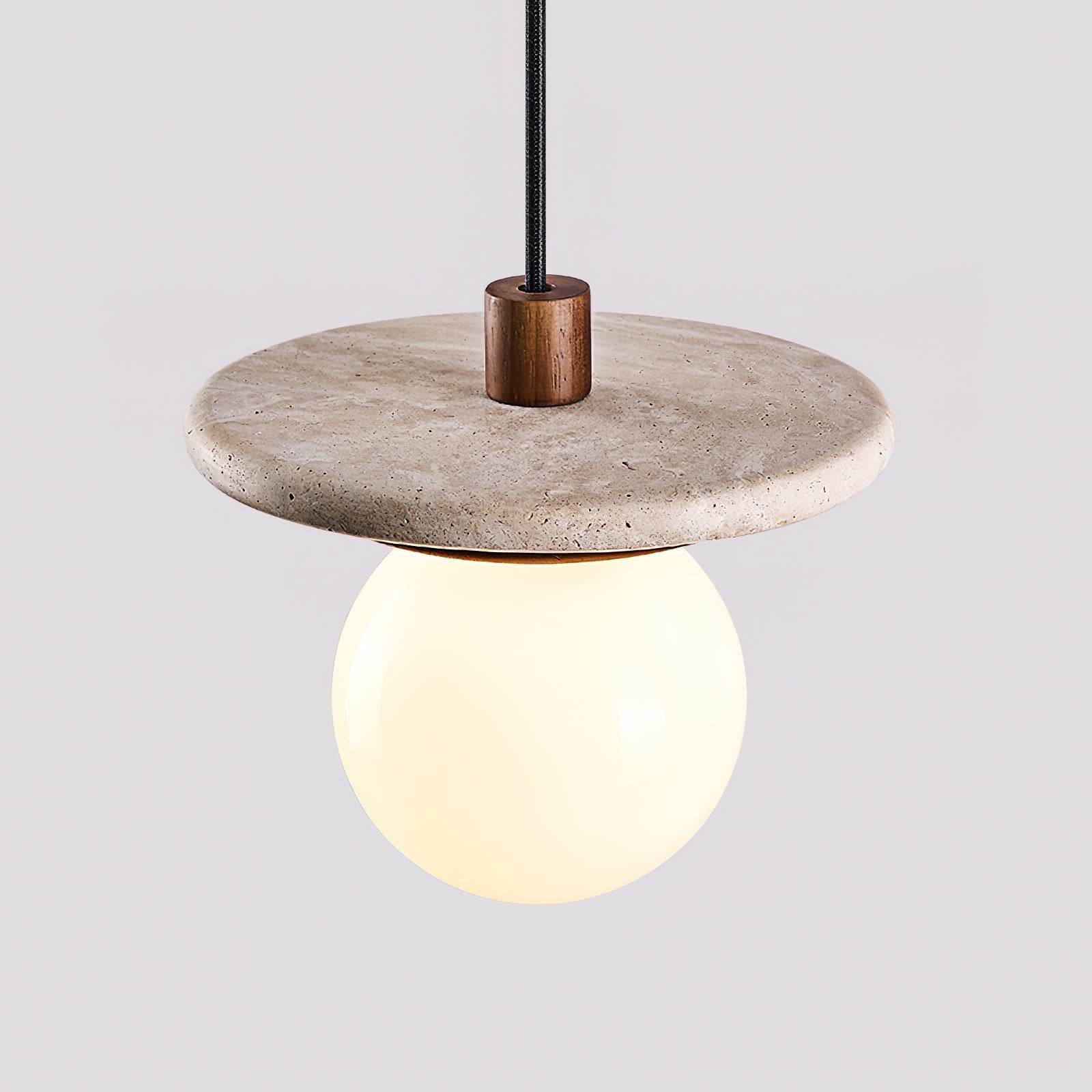 Pendant Lamp Glass Globe Travertine Disc Walnut Wood Natural - Letslighting