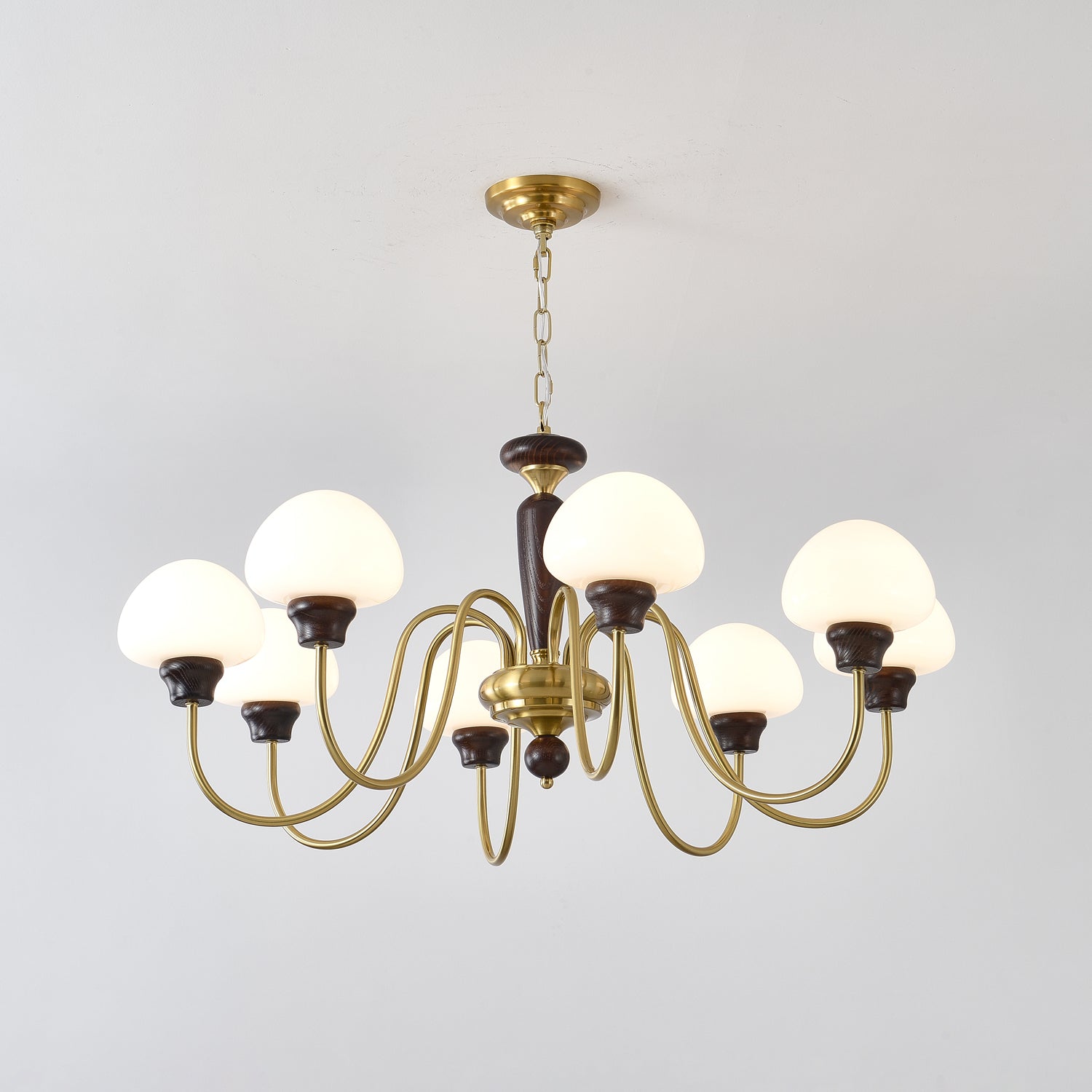 Lustra Kronleuchter Messing Holz Pilz Klassisch-Letslighting
