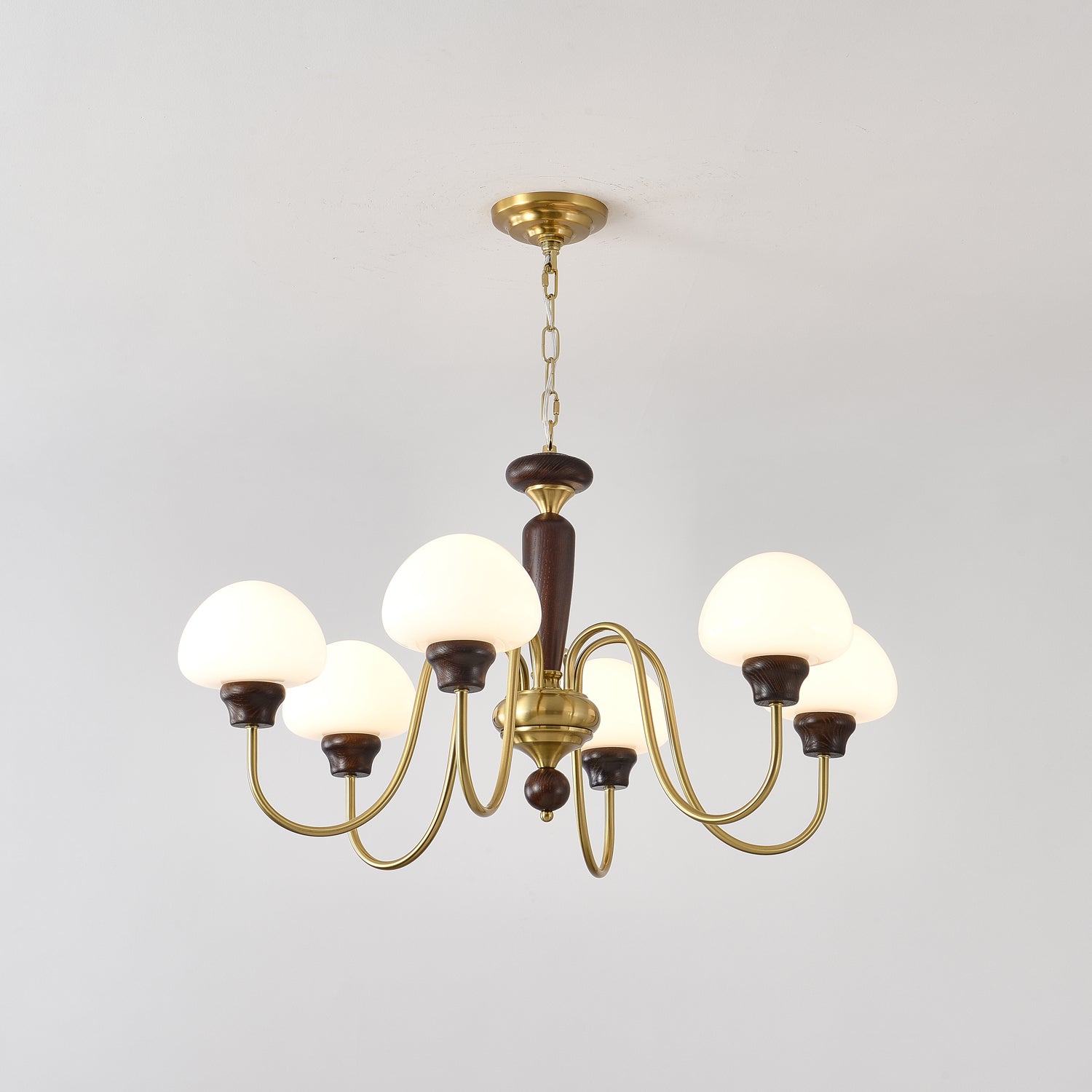 Lustra Kronleuchter Messing Holz Pilz Klassisch-Letslighting