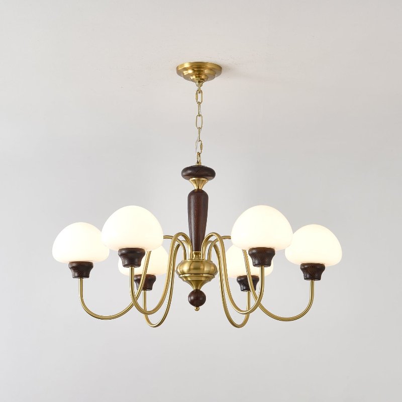 Lustra Kronleuchter Messing Holz Pilz Klassisch-Letslighting