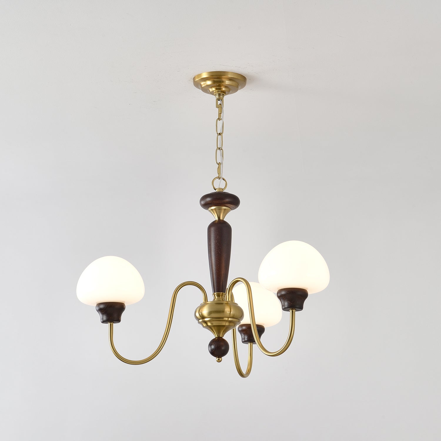 Lustra Kronleuchter Messing Holz Pilz Klassisch-Letslighting