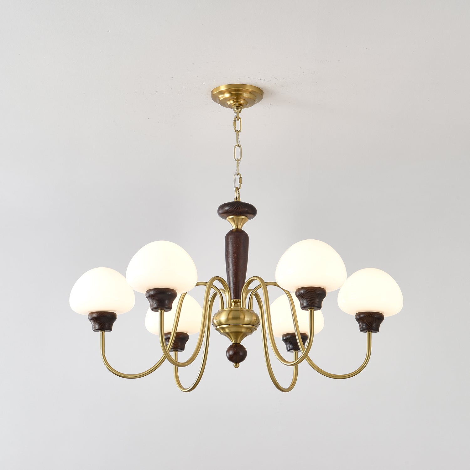 Lustra Kronleuchter Messing Holz Pilz Klassisch-Letslighting