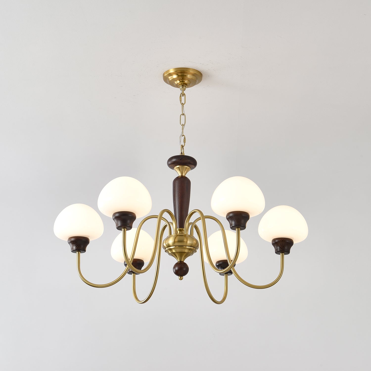 Lustra Kronleuchter Messing Holz Pilz Klassisch-Letslighting