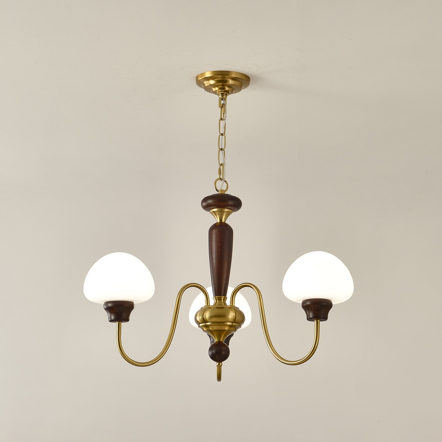 Lustra Kronleuchter Messing Holz Pilz Klassisch-Letslighting