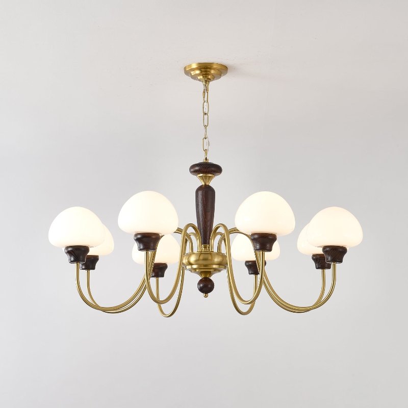 Lustra Kronleuchter Messing Holz Pilz Klassisch-Letslighting