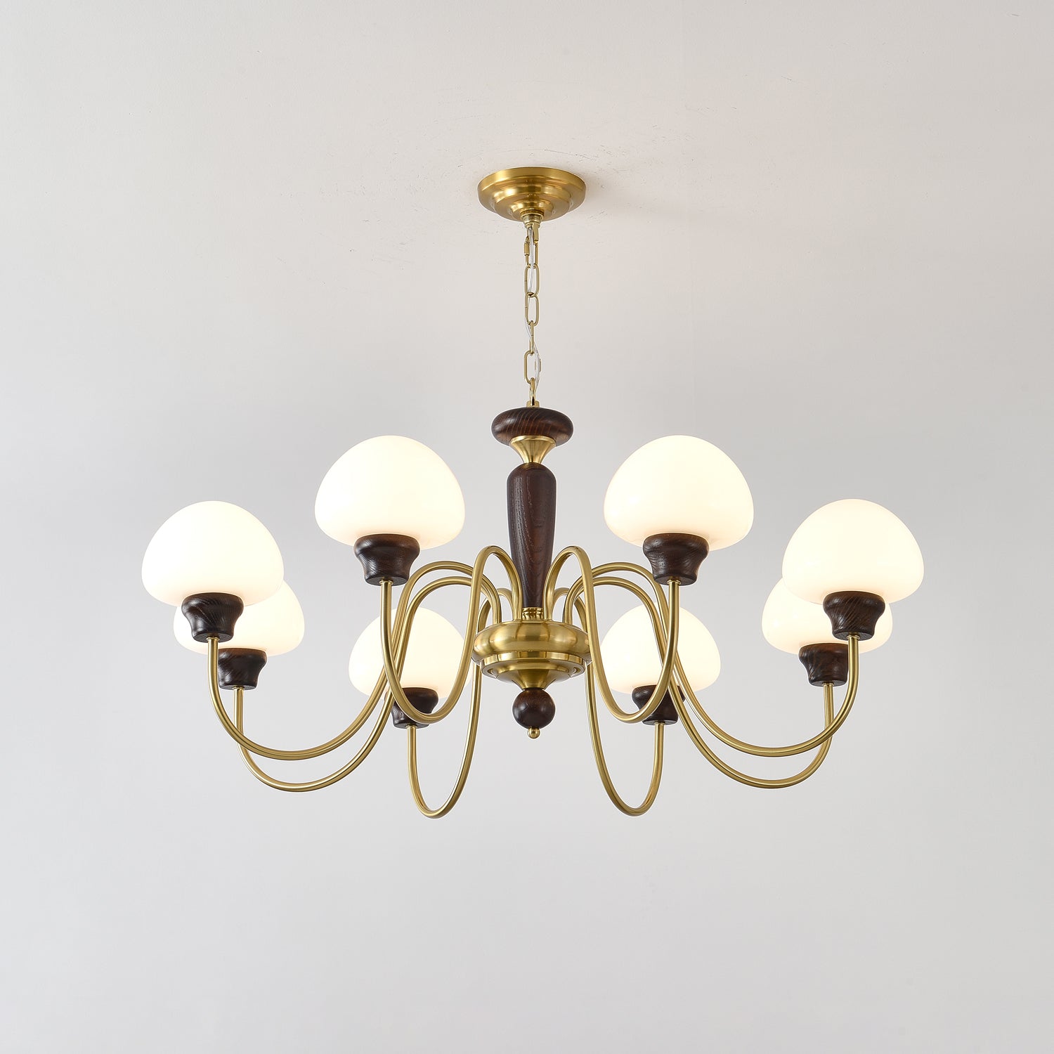 Lustra Kronleuchter Messing Holz Pilz Klassisch-Letslighting