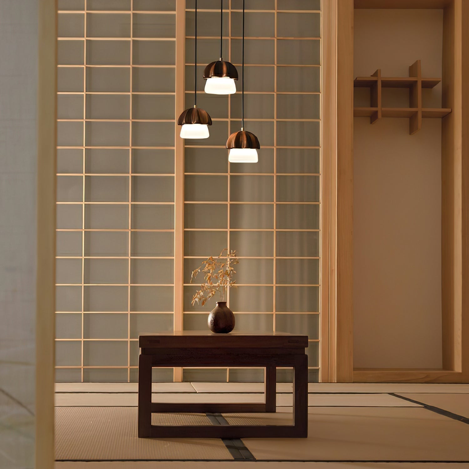 Lustra Pendelleuchte Pilz Cluster Holz Glas-Letslighting