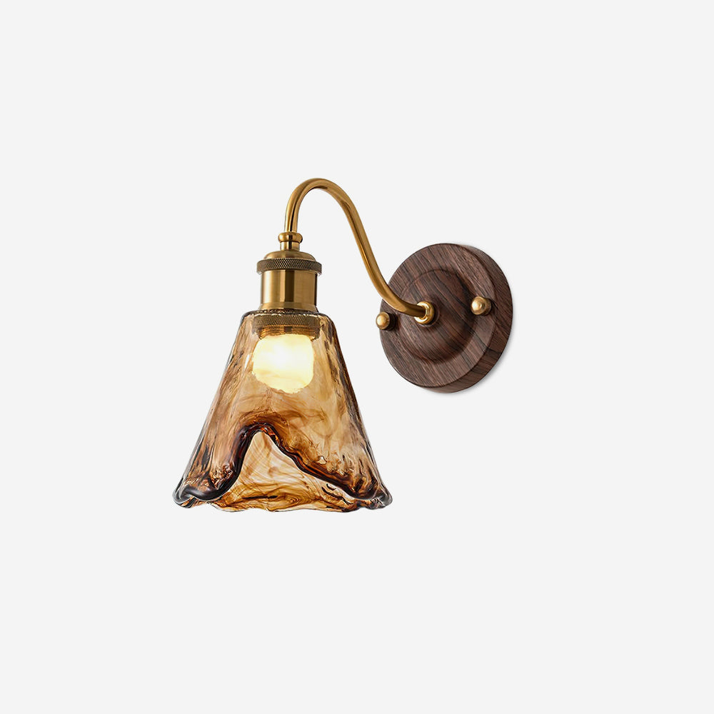 Wandleuchte Bernstein Glas Schirm Walnuss Gold Vintage Modern Wandleuchte-Letslighting