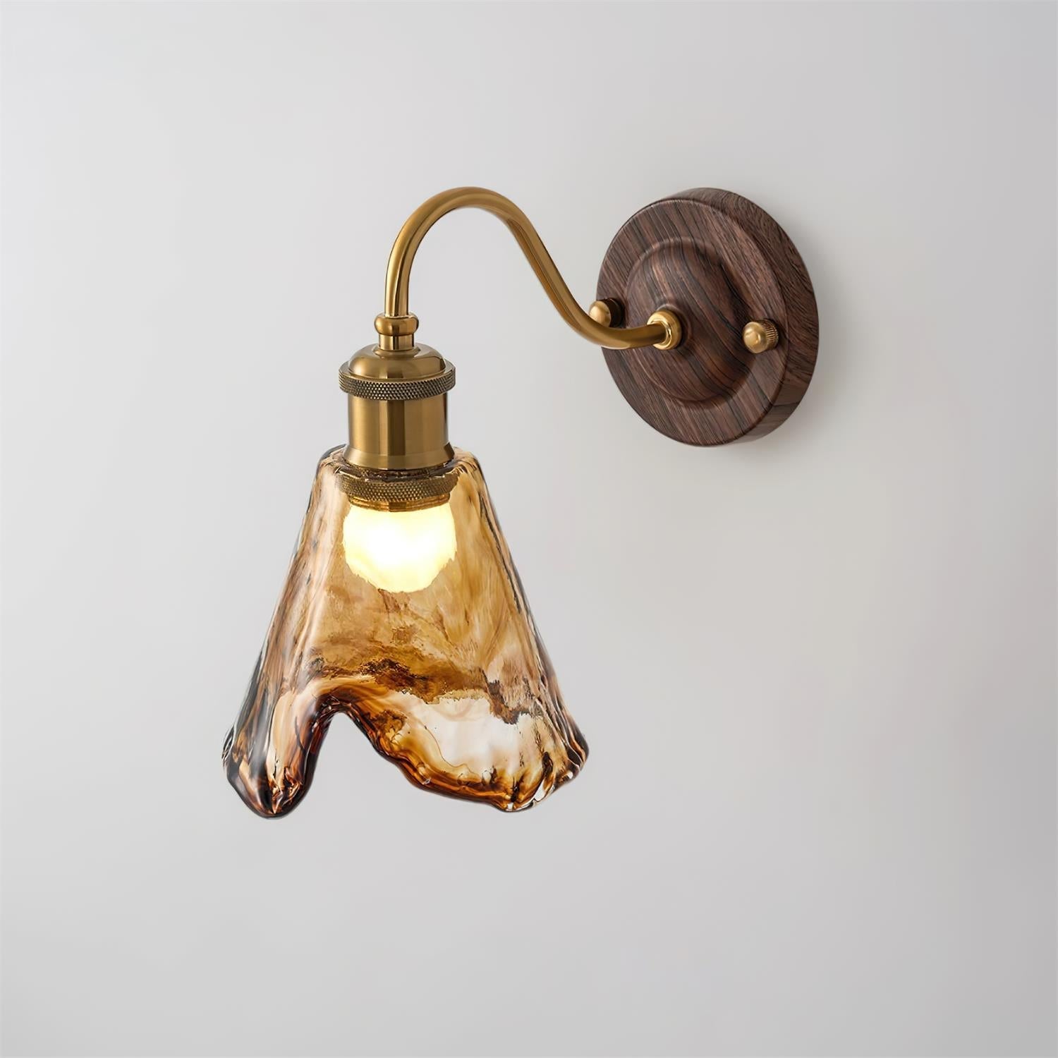 Wandleuchte Bernstein Glas Schirm Walnuss Gold Vintage Modern Wandleuchte-Letslighting