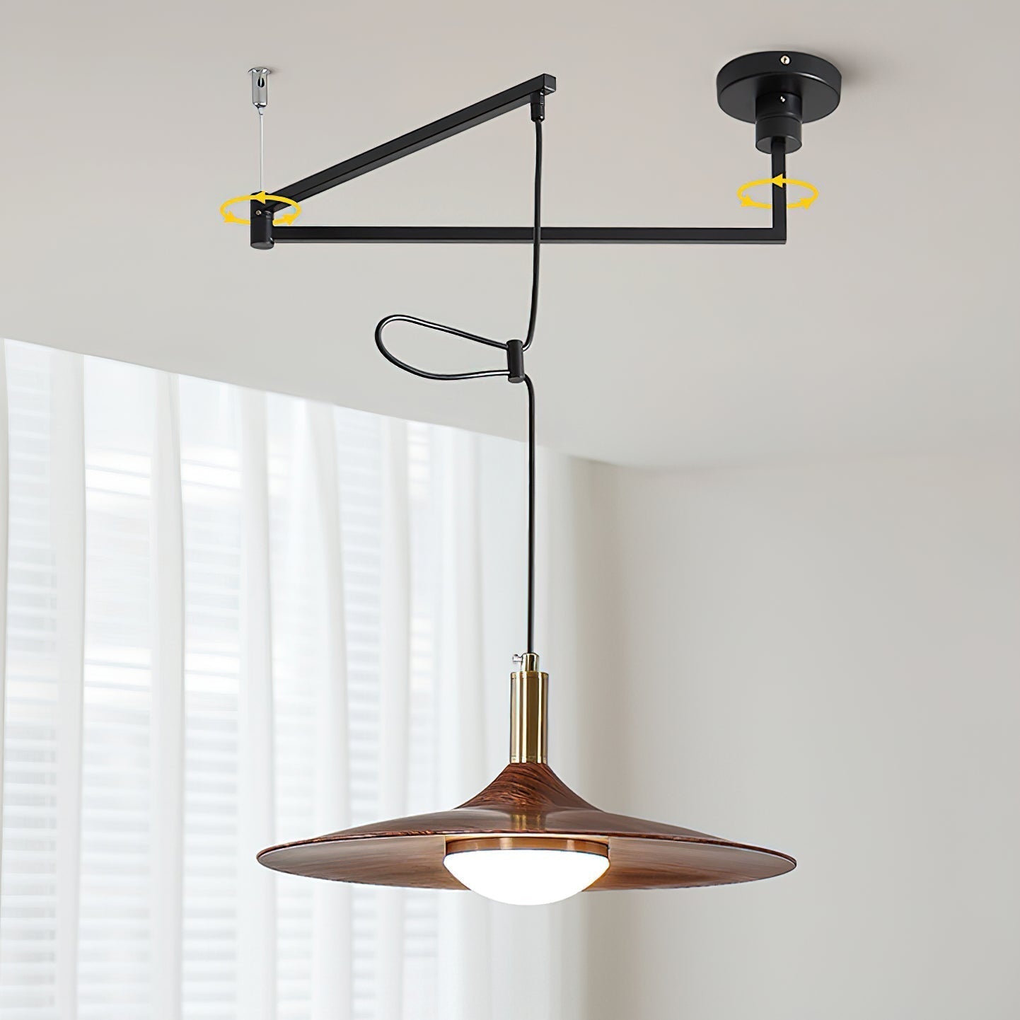 Veylo Pendelleuchte Modern Schwenkarm Holzschirm-Letslighting