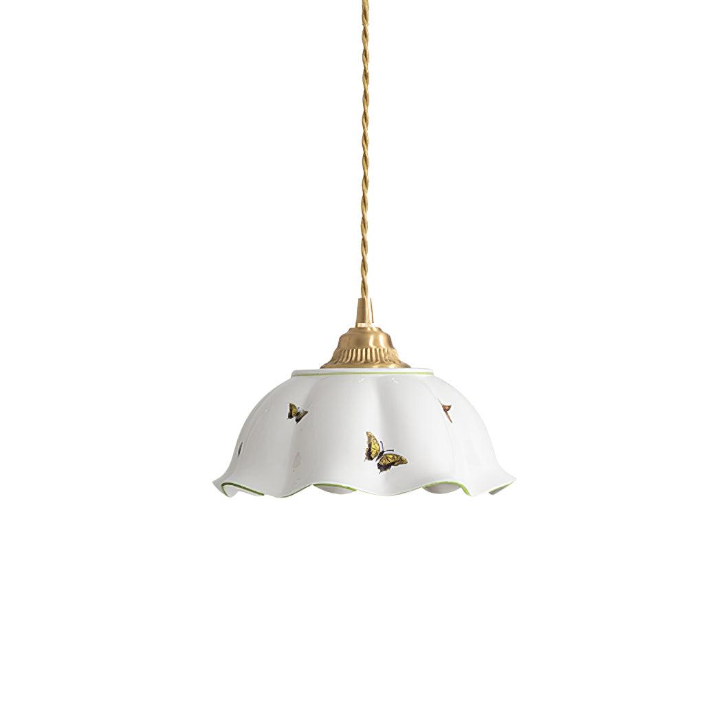 Pendelleuchte Keramik Blütenschirm Schmetterlinge Vintage-Letslighting