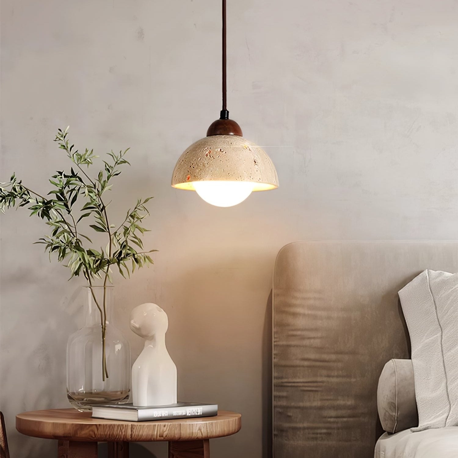 Orzora Dome-Shaped Travertine Pendant Light - Neutralighting