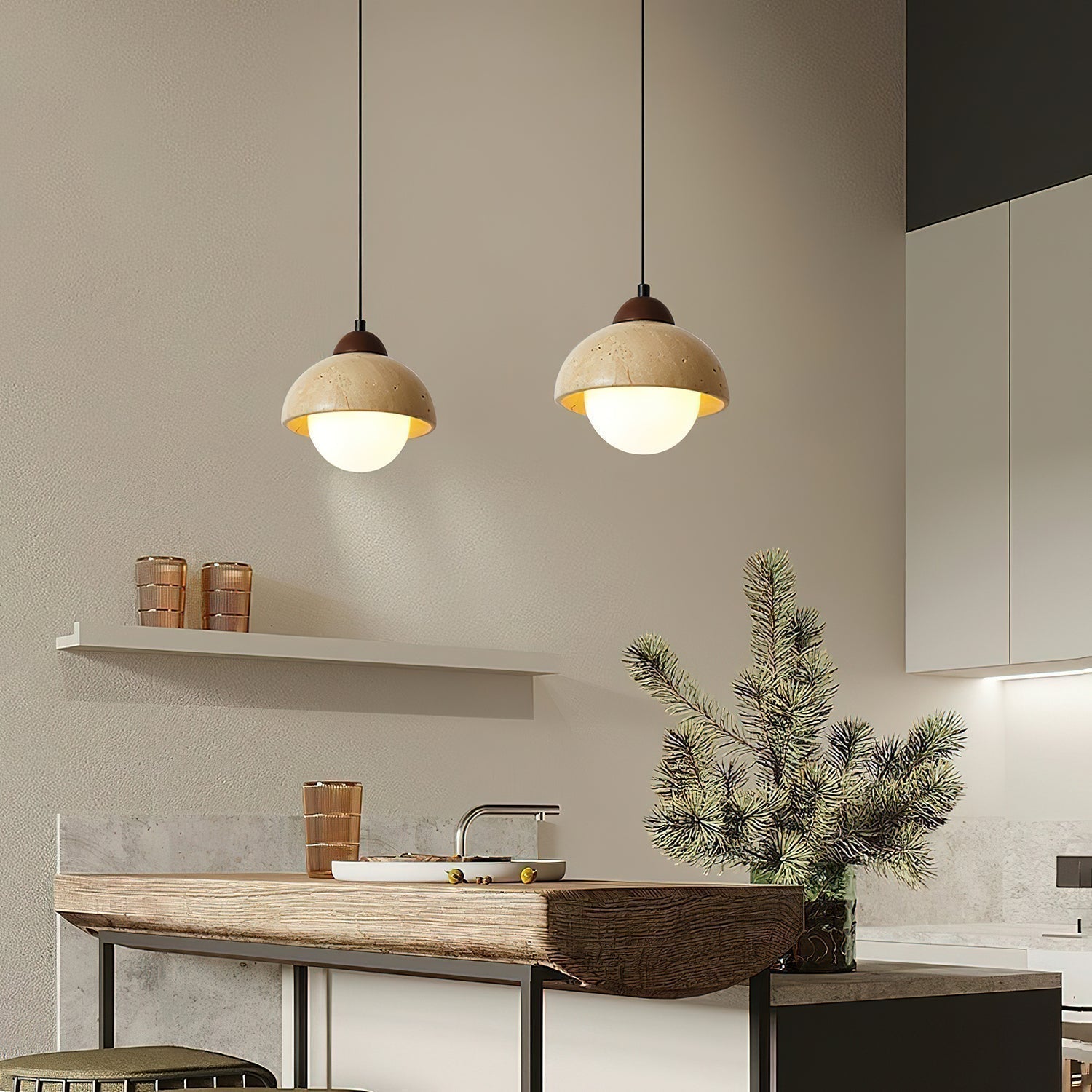 Orzora Dome-Shaped Travertine Pendant Light - Neutralighting
