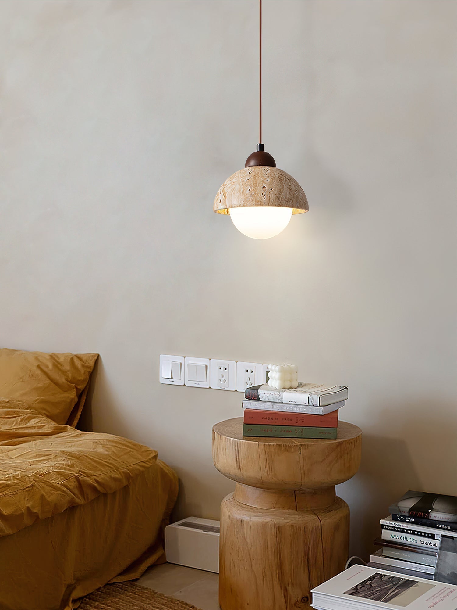 Orzora Dome-Shaped Travertine Pendant Light - Neutralighting