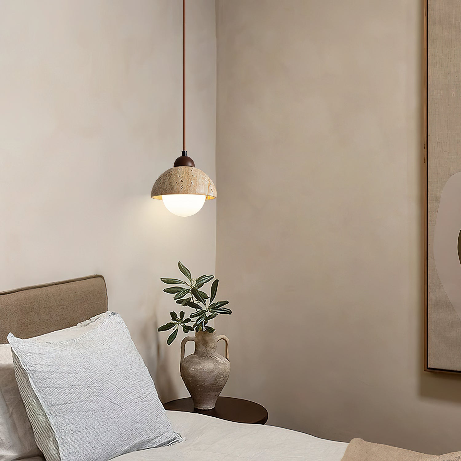 Orzora Dome-Shaped Travertine Pendant Light - Neutralighting