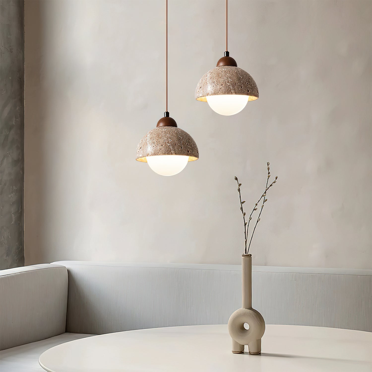 Orzora Dome-Shaped Travertine Pendant Light - Neutralighting