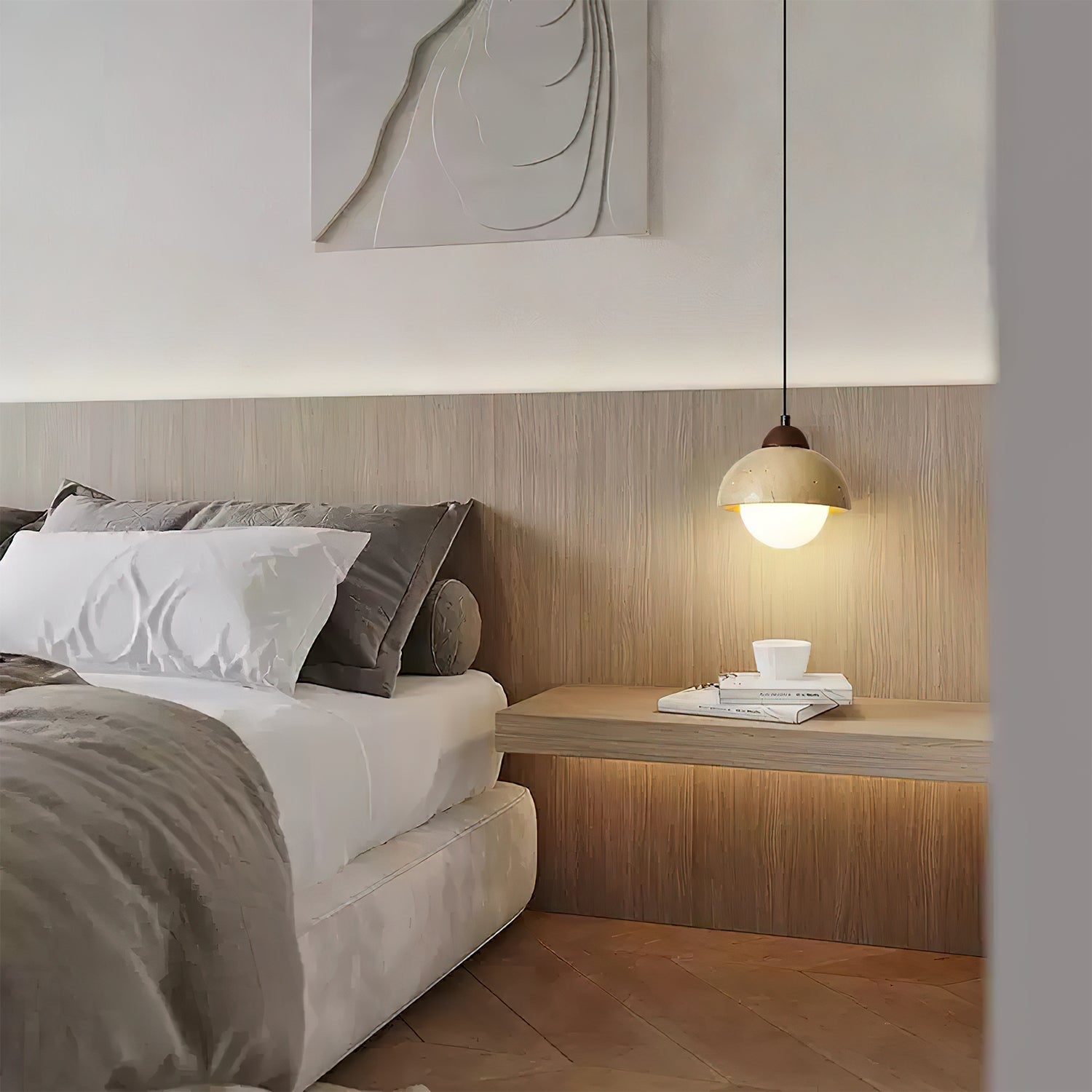 Orzora Dome-Shaped Travertine Pendant Light - Neutralighting