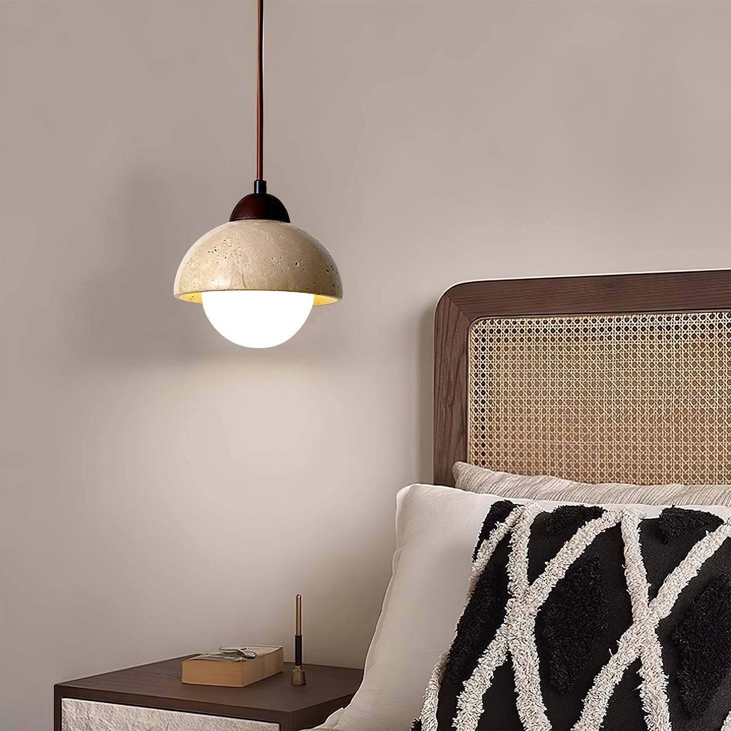 Orzora Dome-Shaped Travertine Pendant Light - Neutralighting