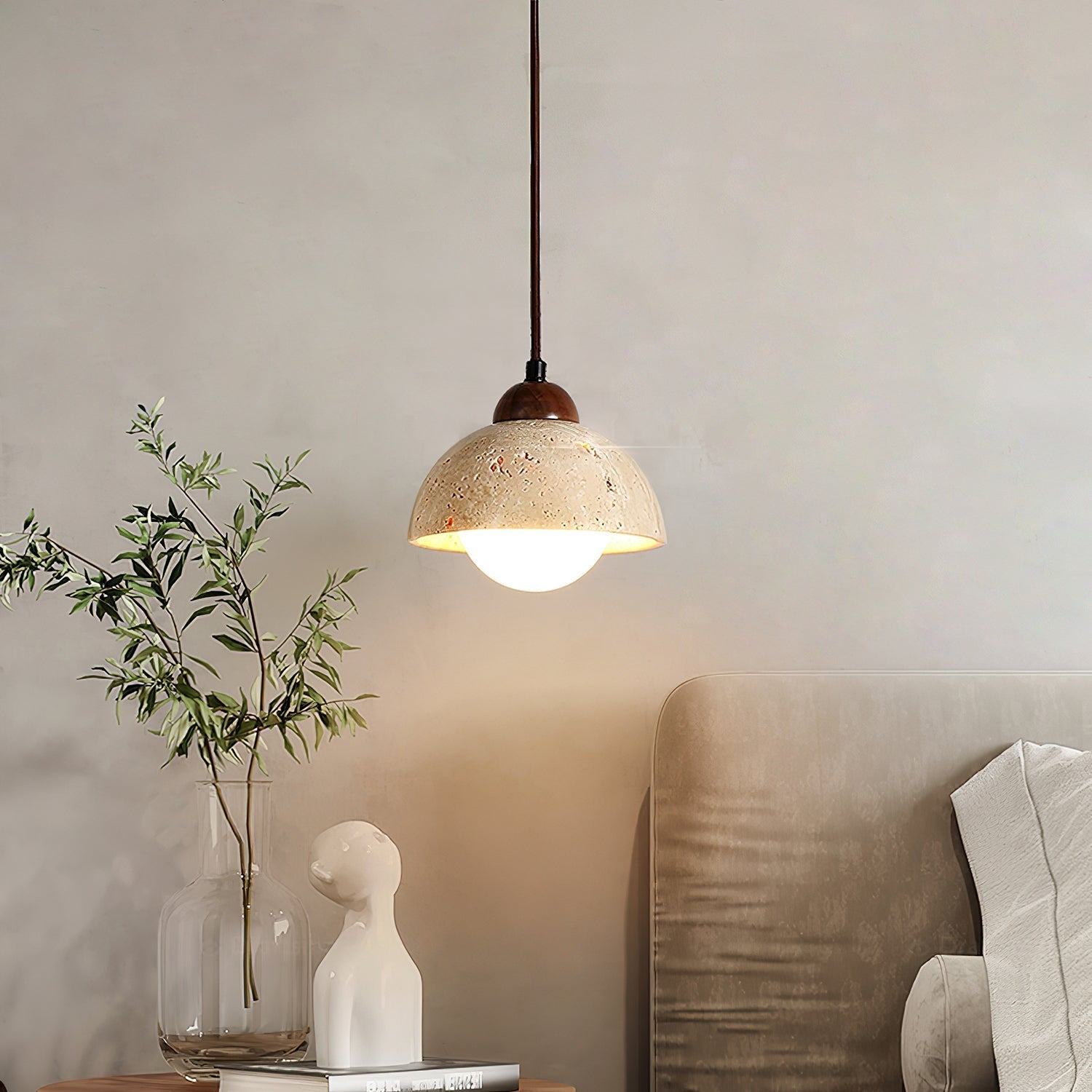 Orzora Dome-Shaped Travertine Pendant Light - Neutralighting
