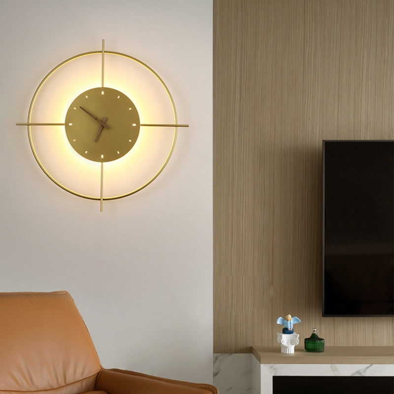 Arisha Modern Wandleuchte, Uhr, Metall, Gold/Schwarz, Wohnzimmer