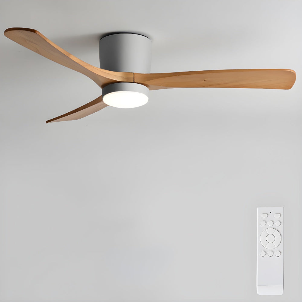 Elena Moderner Holz-Deckenventilator mit Licht, der einen Raum beleuchtet