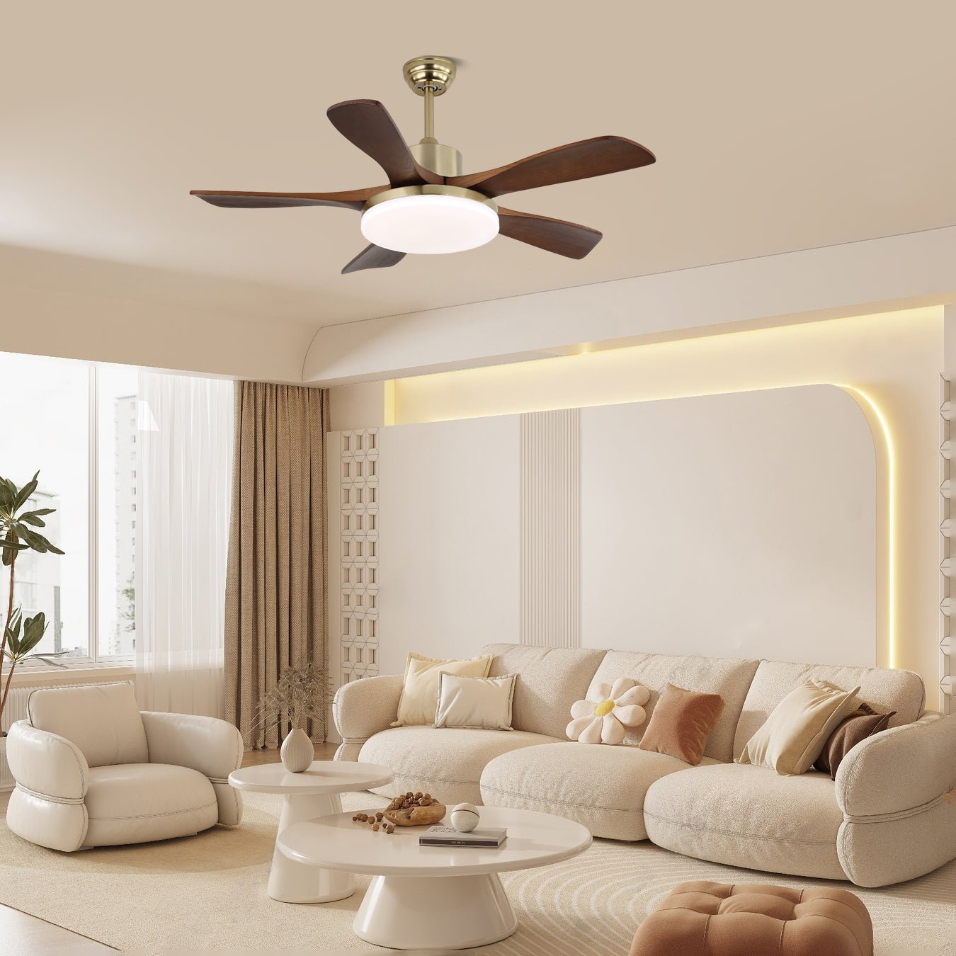 Aurelia Deckenventilator mit Beleuchtung in Nussbaumholz-Ausführung