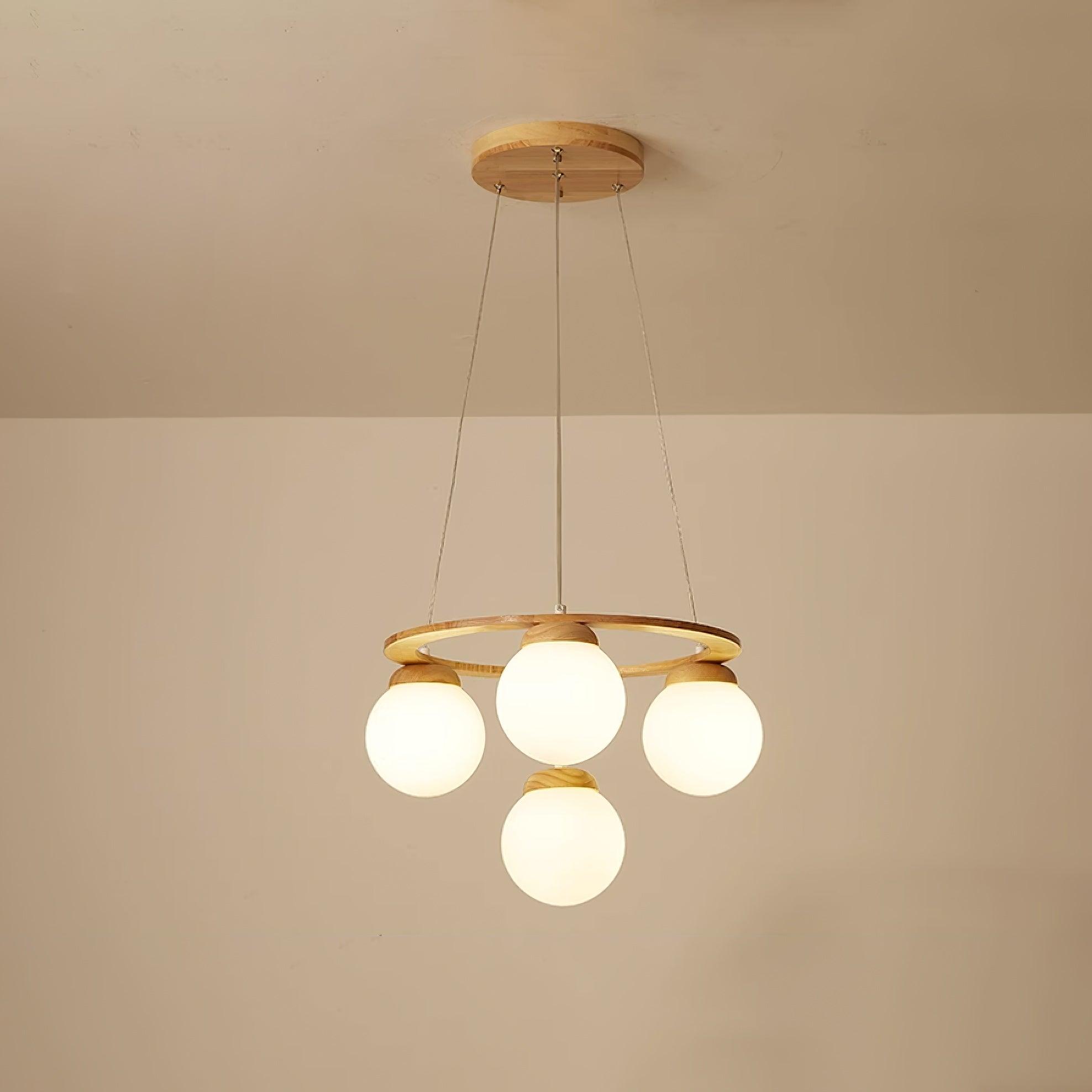 Lustra Kronleuchter Holzring Opalglaskugeln-Letslighting