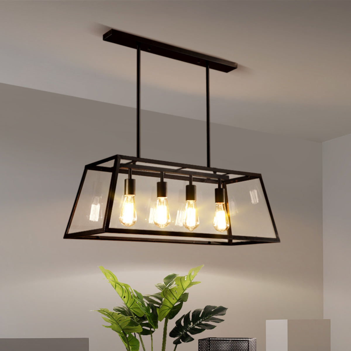 Epoch Industrial LED Modern Pendelleuchte Schwarz/Glas/Metall für Küche/Schlafzimmer/Wohnzimmer