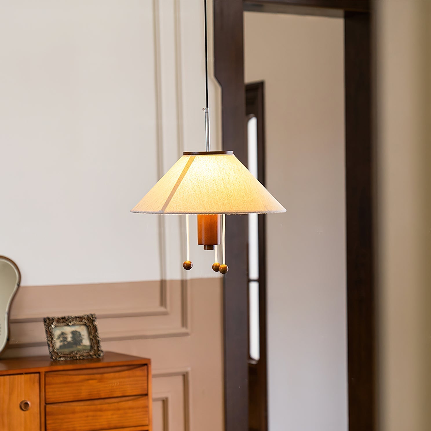 Zathee Nordic Art Klassische Pendelleuchte aus Holz und Stoff-Letslighting