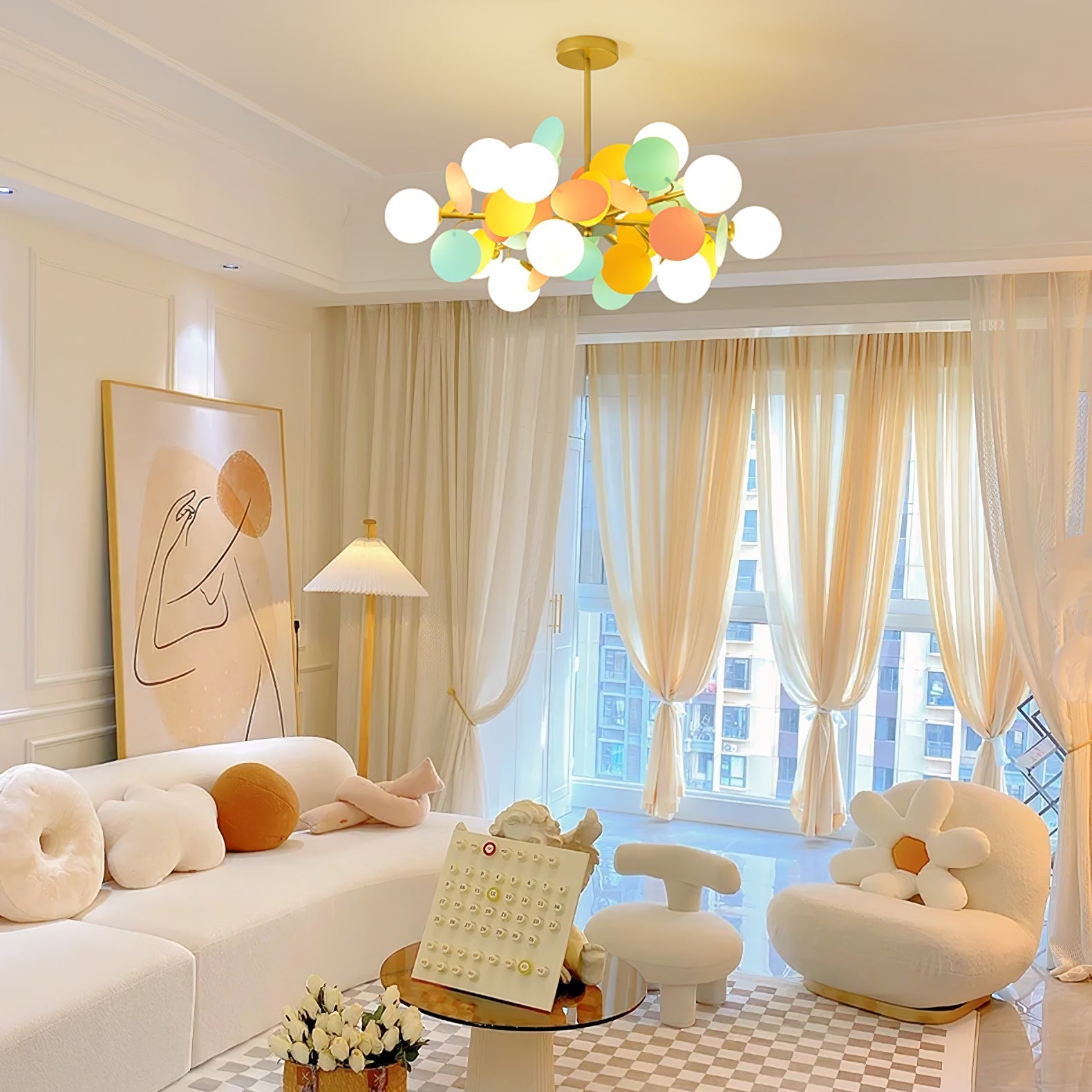 Lustra Kronleuchter Off-White Baum Acht Offene Schirme-Letslighting
