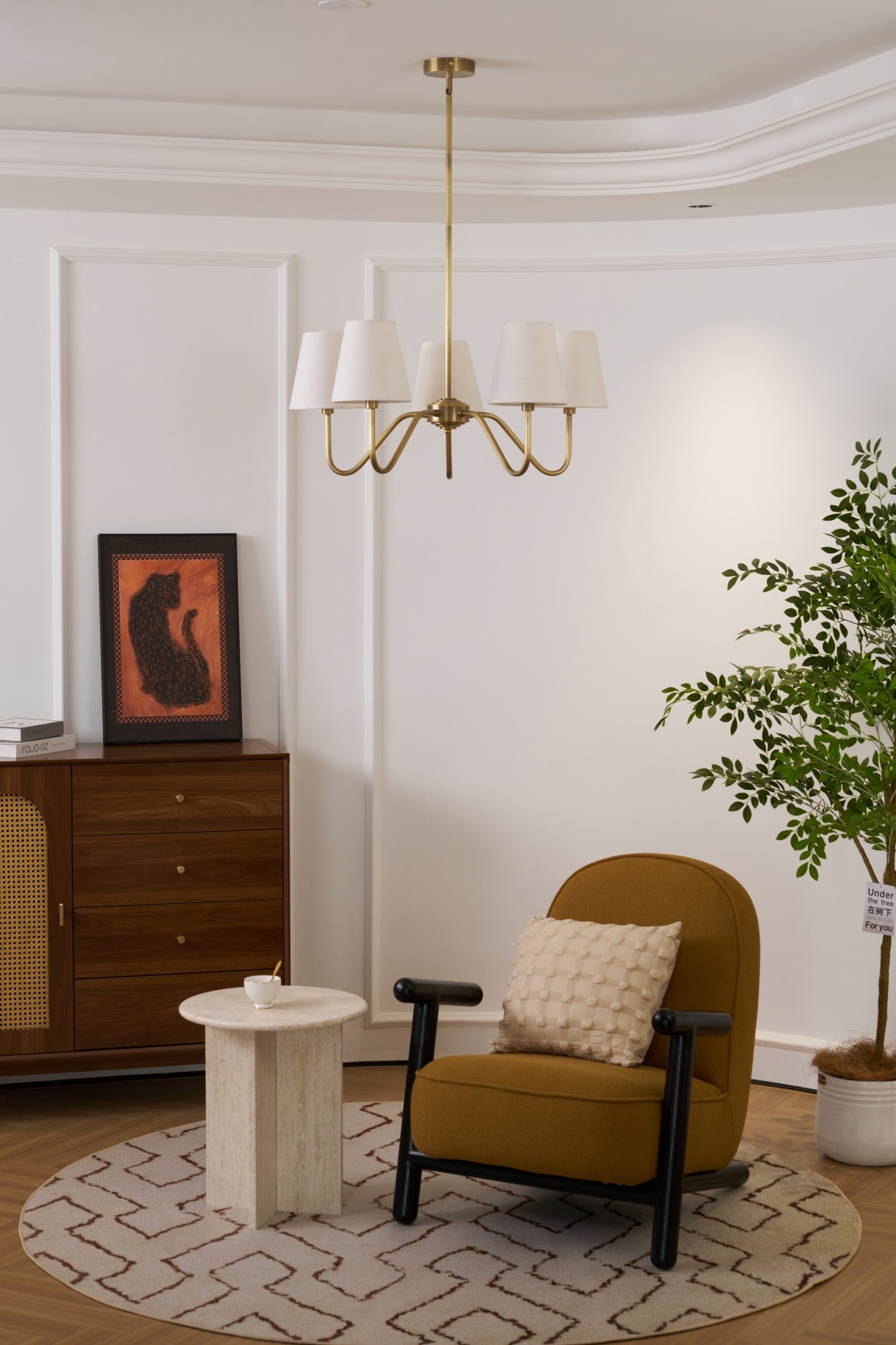 Viraean Vintage Kronleuchter aus Messing mit Stoffbezug-Letslighting