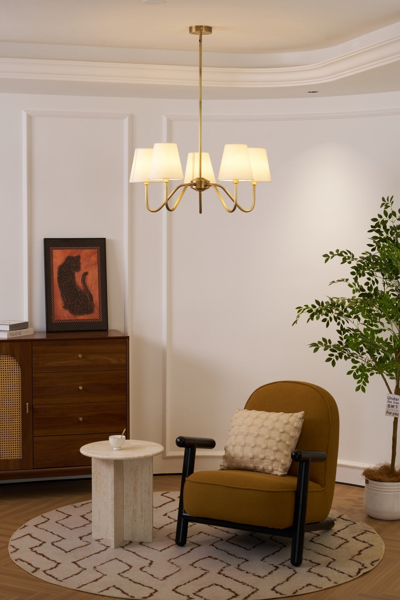 Viraean Vintage Kronleuchter aus Messing mit Stoffbezug-Letslighting