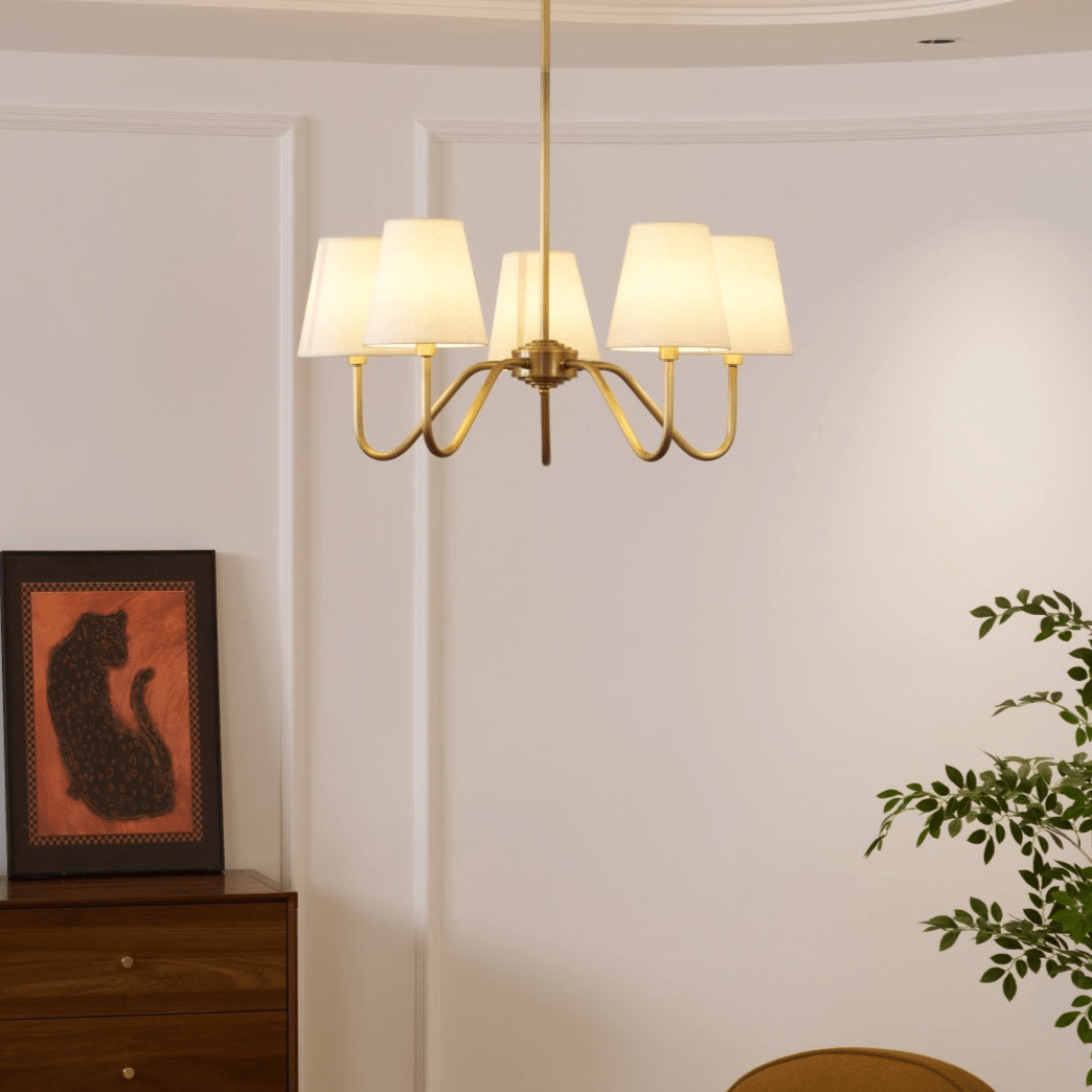 Viraean Vintage Kronleuchter aus Messing mit Stoffbezug-Letslighting
