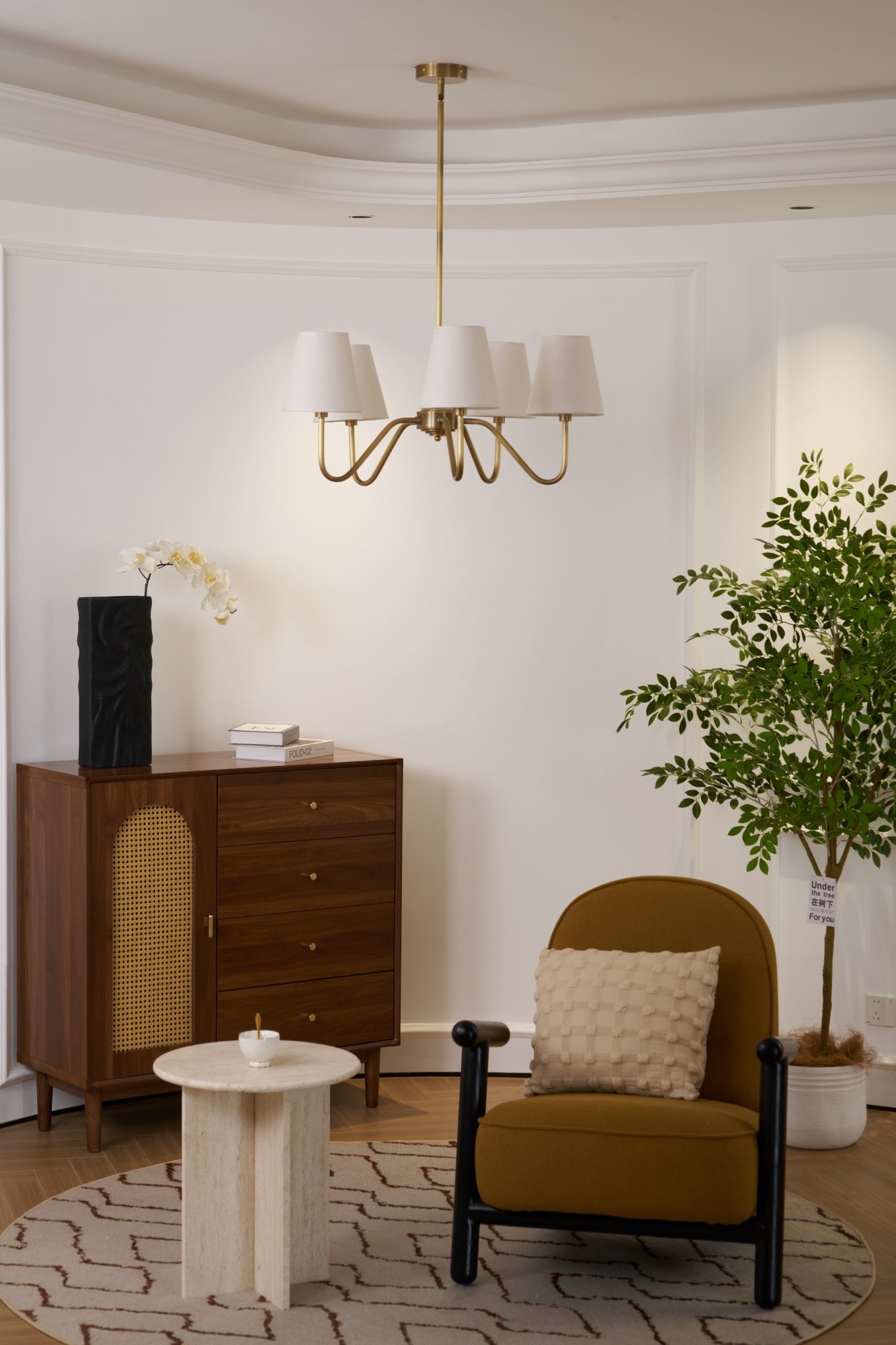 Viraean Vintage Kronleuchter aus Messing mit Stoffbezug-Letslighting