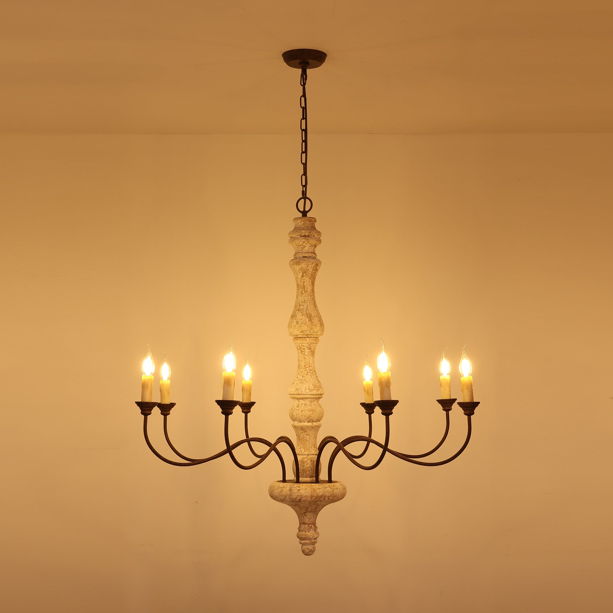 Emirel Vintage 8-flammiger Kerzenleuchter aus Holz-Letslighting