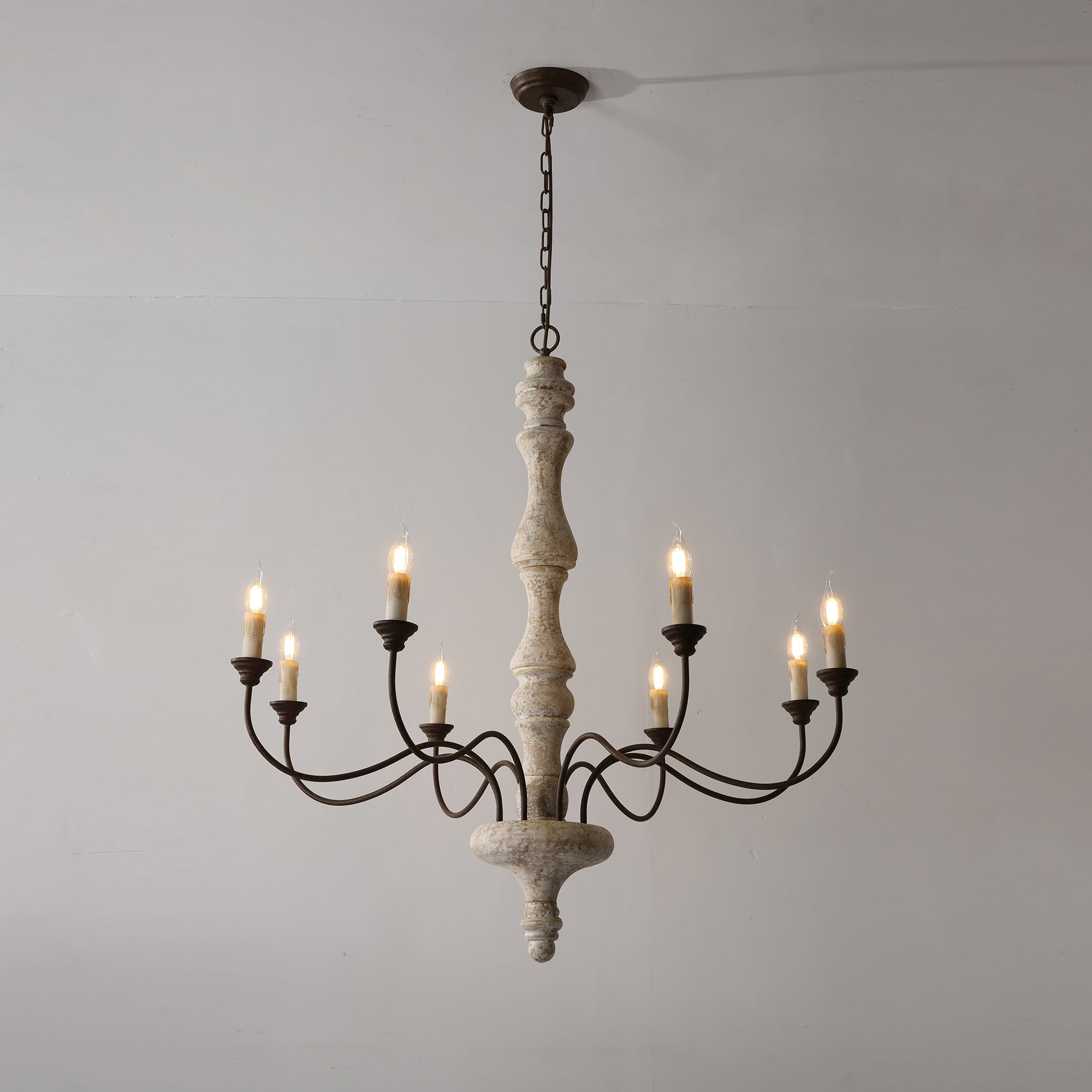 Emirel Vintage 8-flammiger Kerzenleuchter aus Holz-Letslighting
