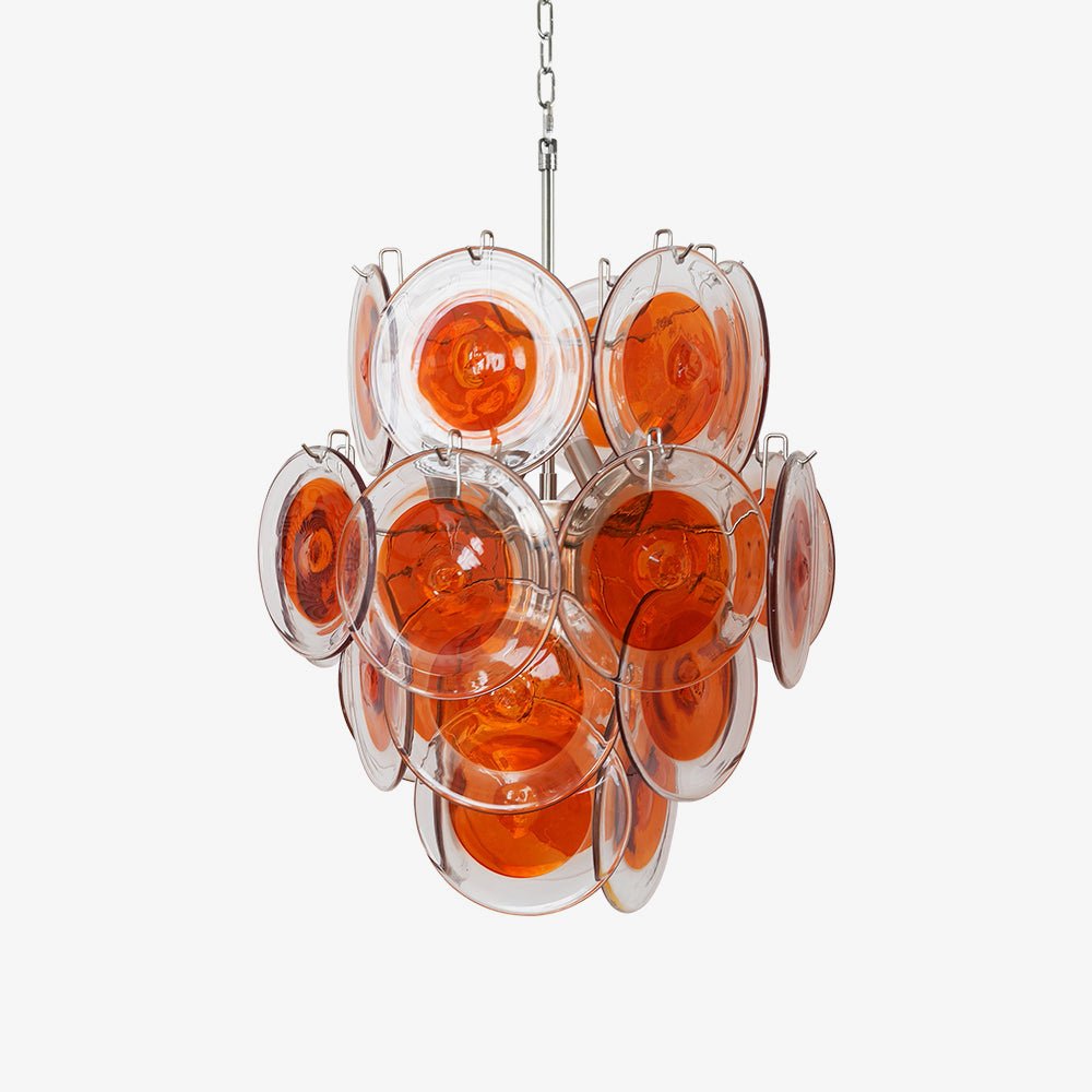 Aurora Chandelier Orange Murano Glass Disc Layered - Neutralighting