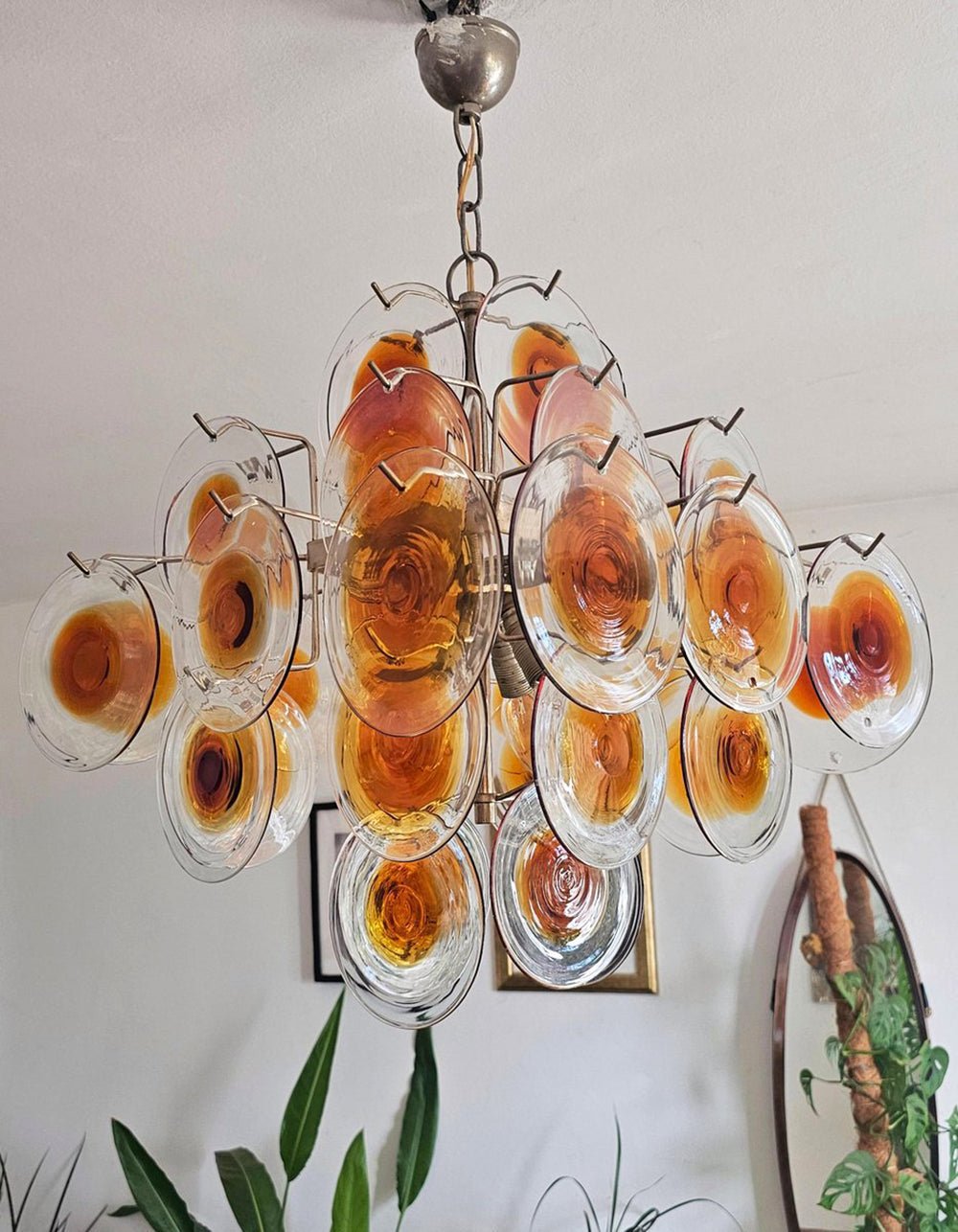 Aurora Kronleuchter Muranoglas Mid Century Nickel & Orange-Letslighting