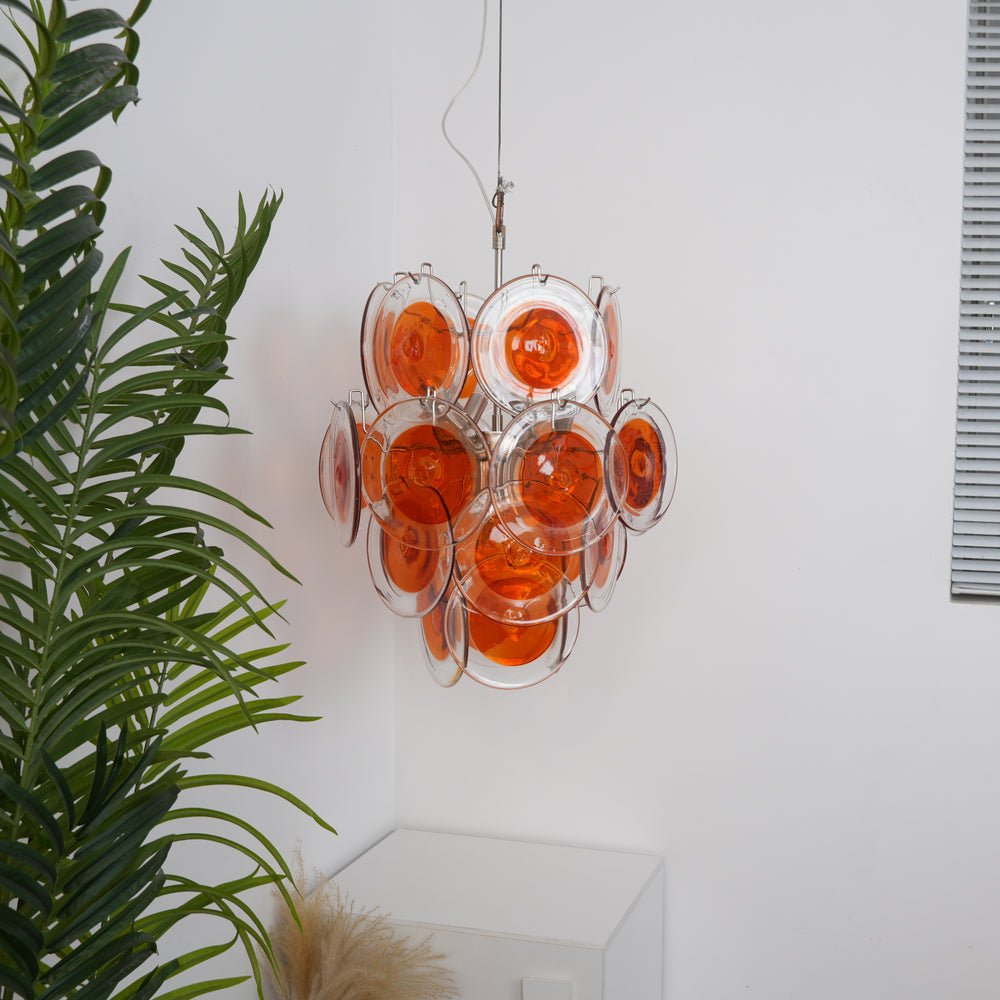 Aurora Chandelier Orange Murano Glass Disc Layered - Neutralighting