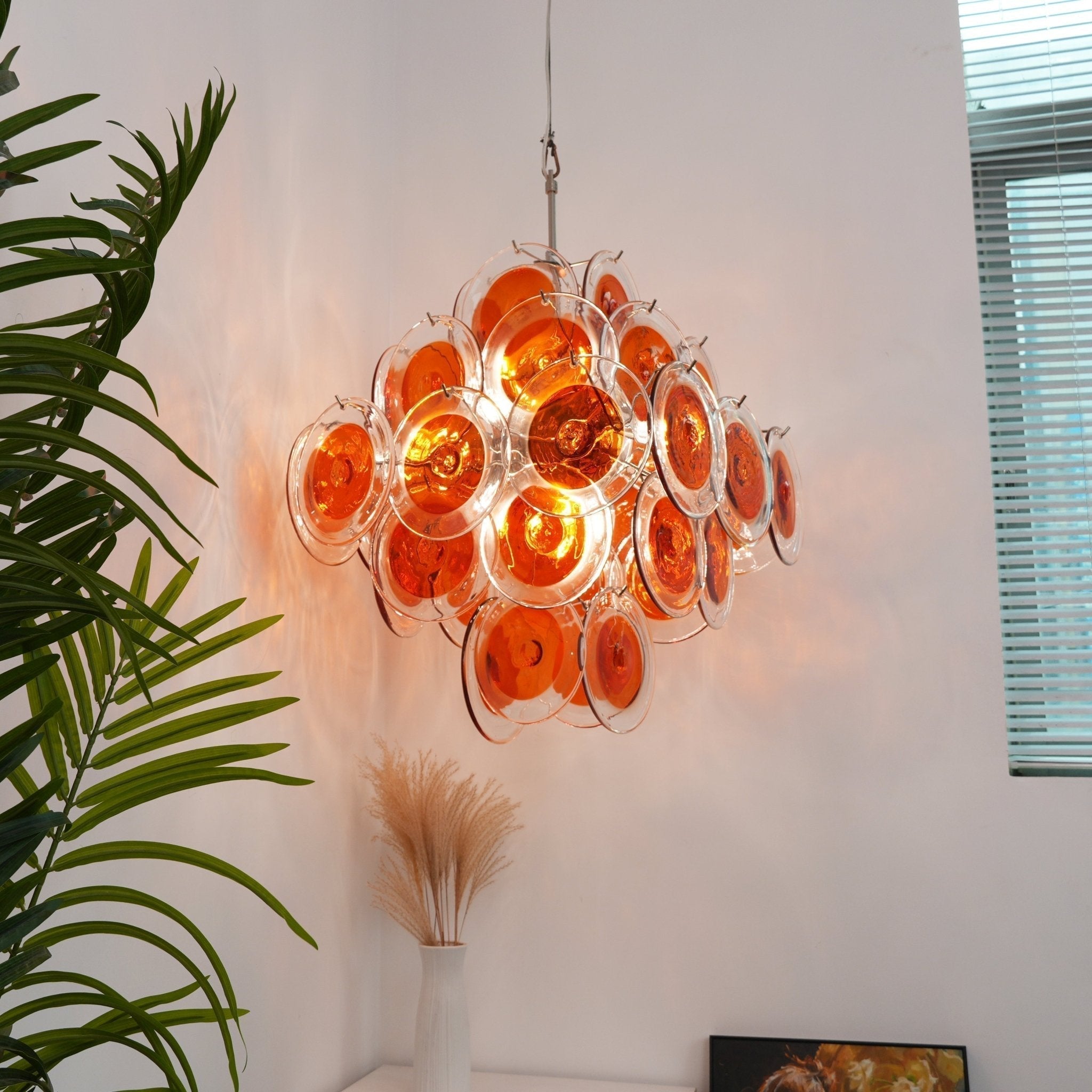 Aurora Chandelier Orange Murano Glass Disc Layered - Neutralighting