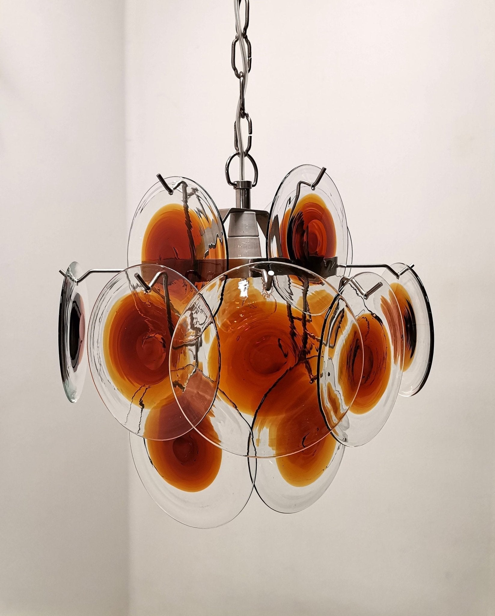 Aurora Kronleuchter Muranoglas Mid Century Nickel & Orange-Letslighting