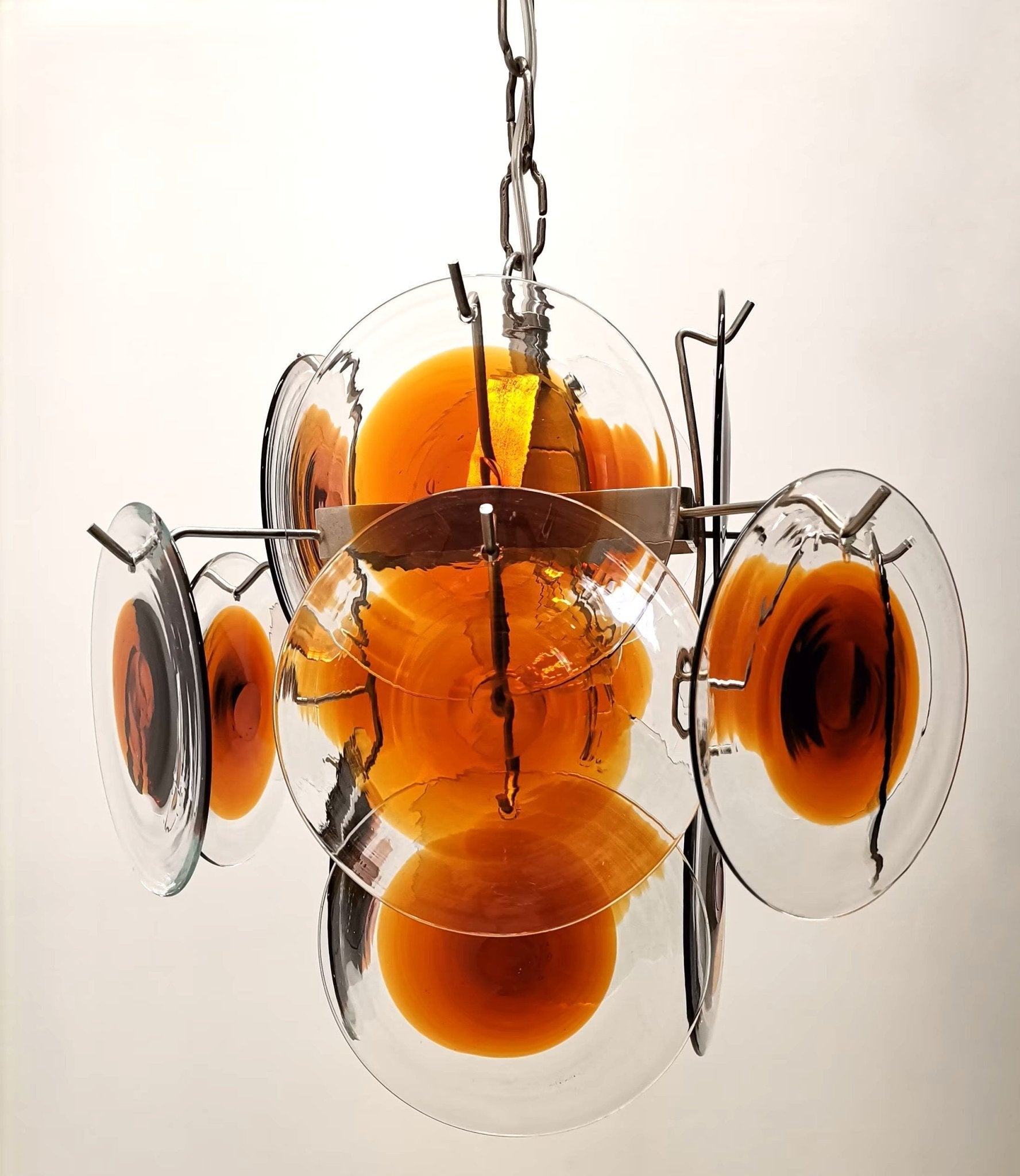 Aurora Kronleuchter Muranoglas Mid Century Nickel & Orange-Letslighting