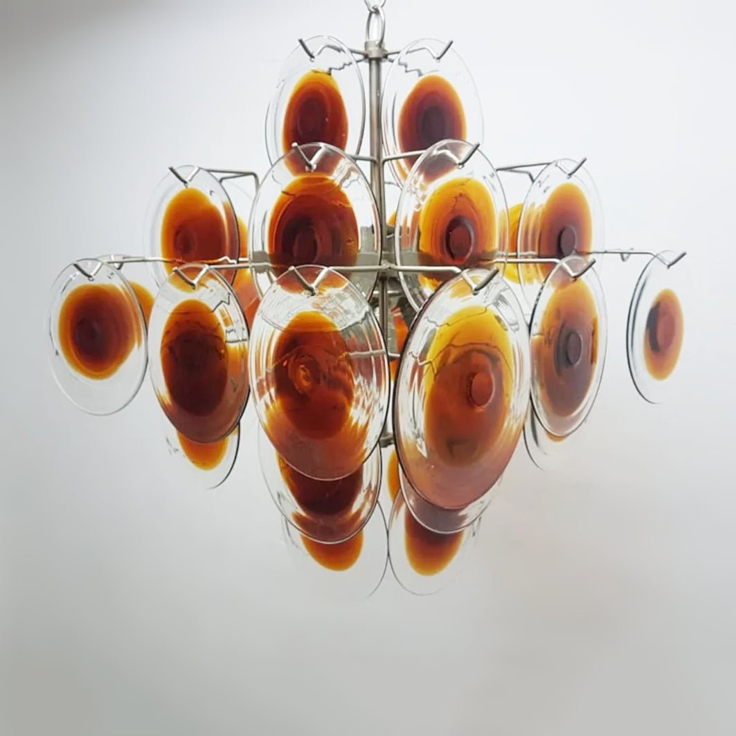 Aurora Kronleuchter Muranoglas Mid Century Nickel & Orange-Letslighting